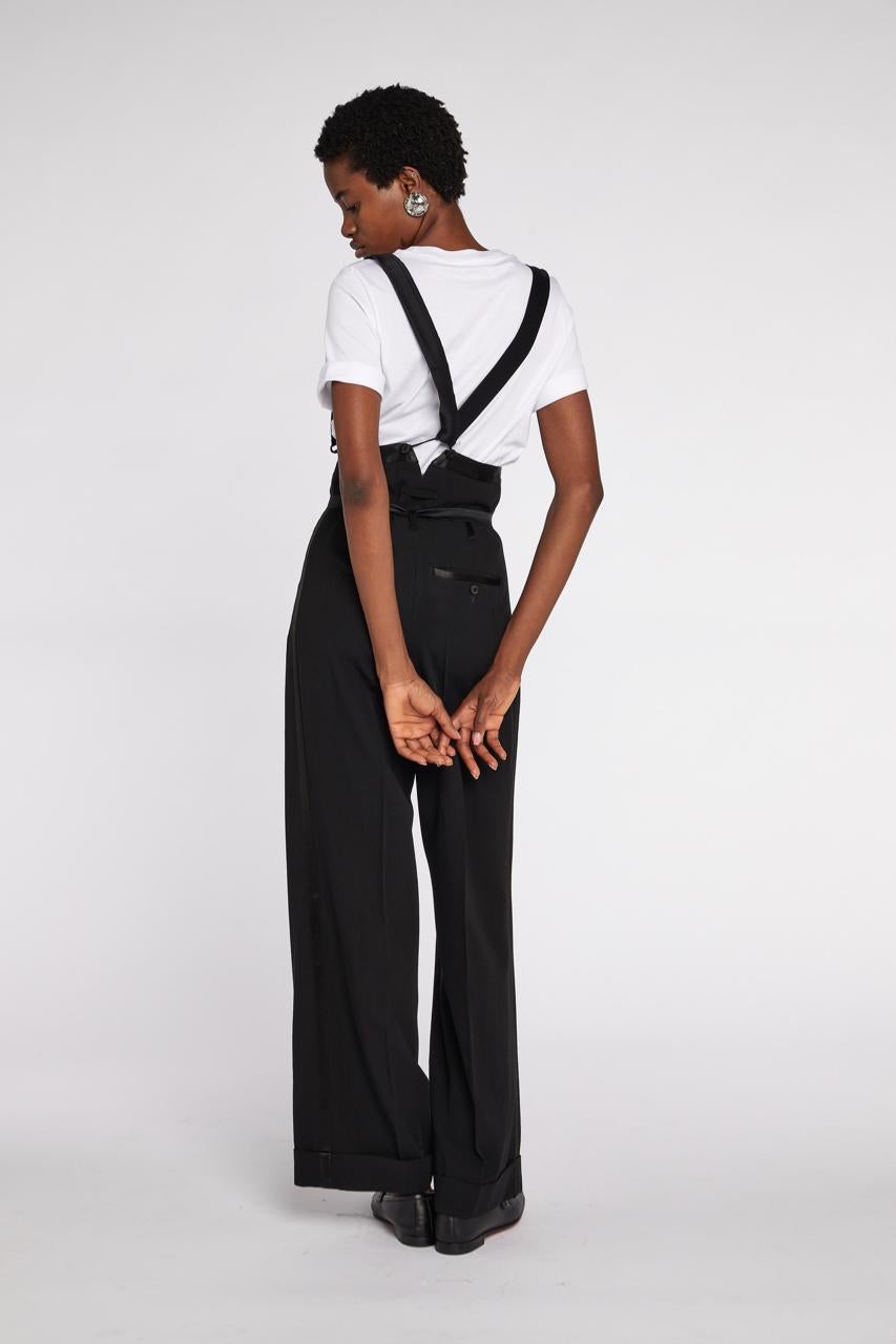 Women's Jean Paul Gaultier Tuxedo Trousers with Satin Suspenders 00s For Sale