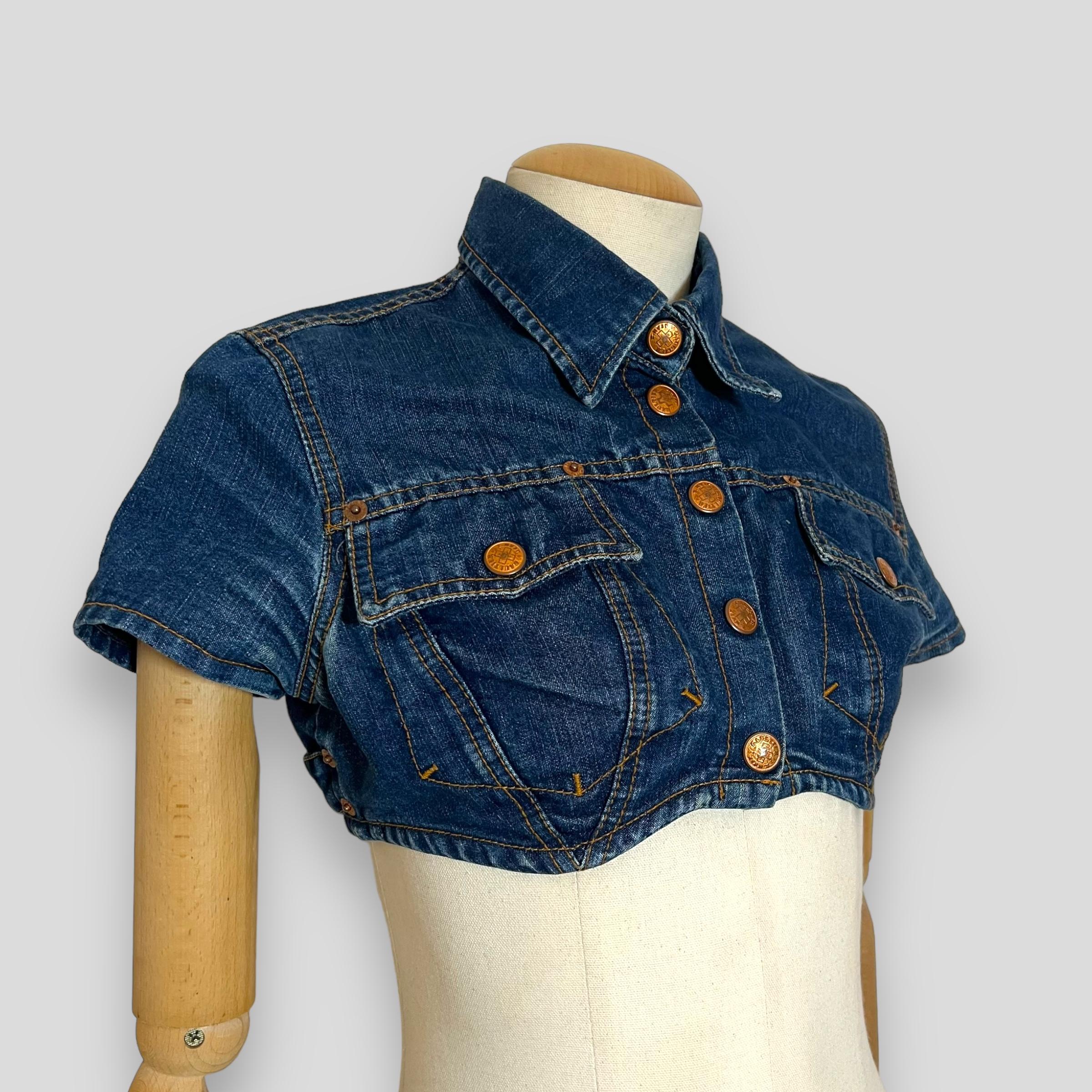 Beige Jean Paul Gaultier ultra cropped denim top