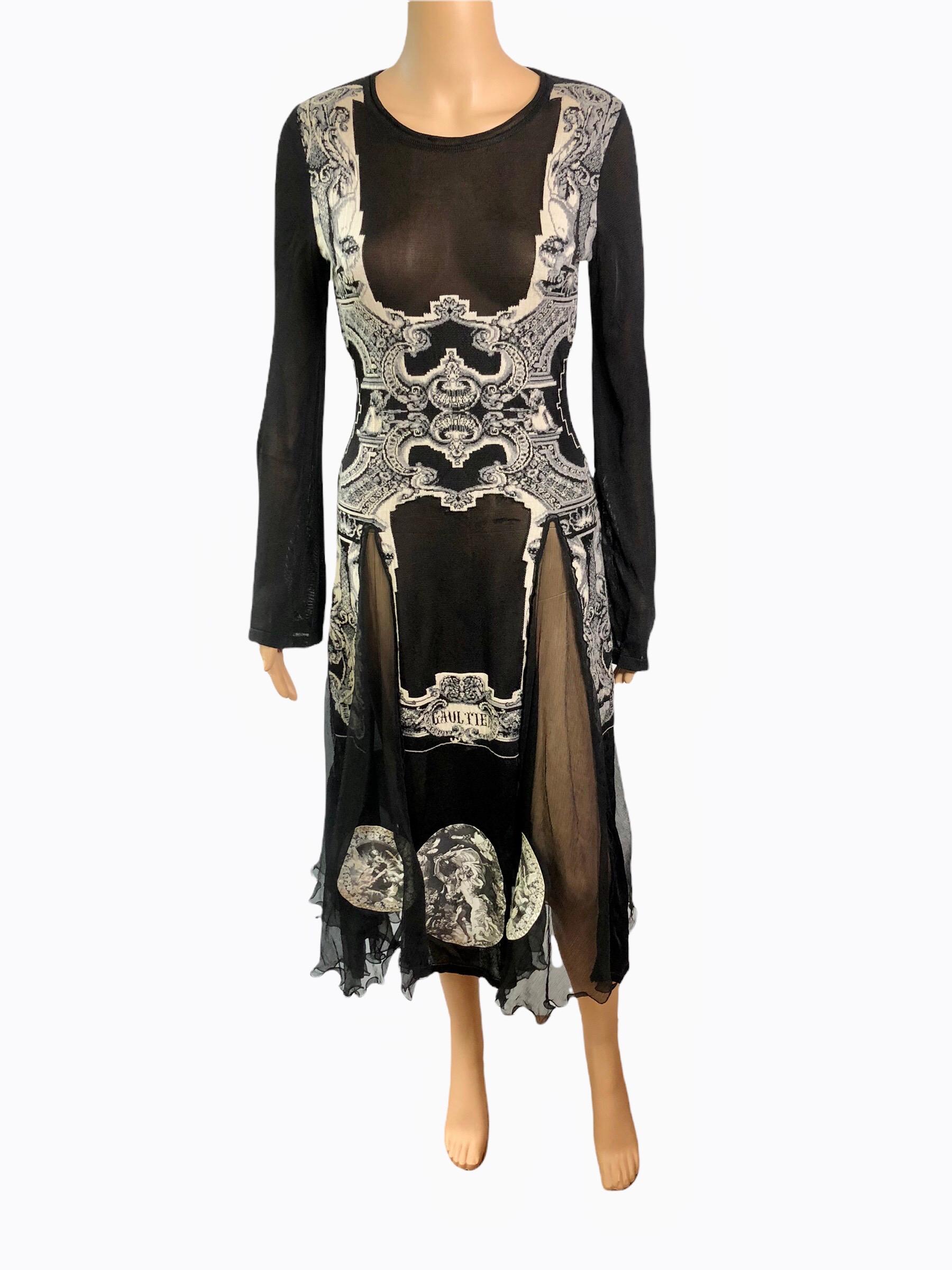 Jean Paul Gaultier Unworn Logo Sheer Panels Knitted Midi Dress Size XS

