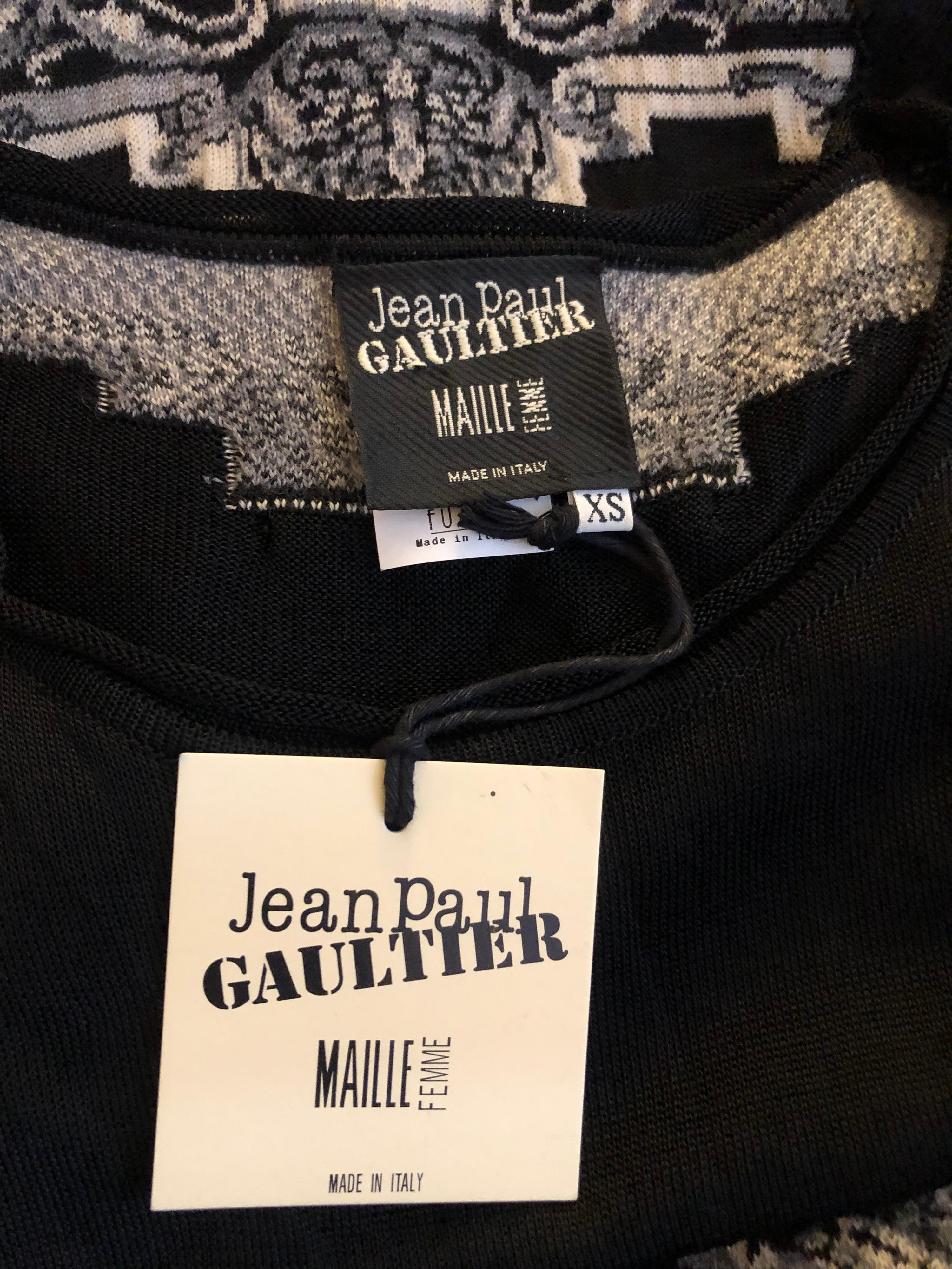 Black Jean Paul Gaultier F/W 2007 Unworn Logo Sheer Panels Knitted Midi Dress For Sale