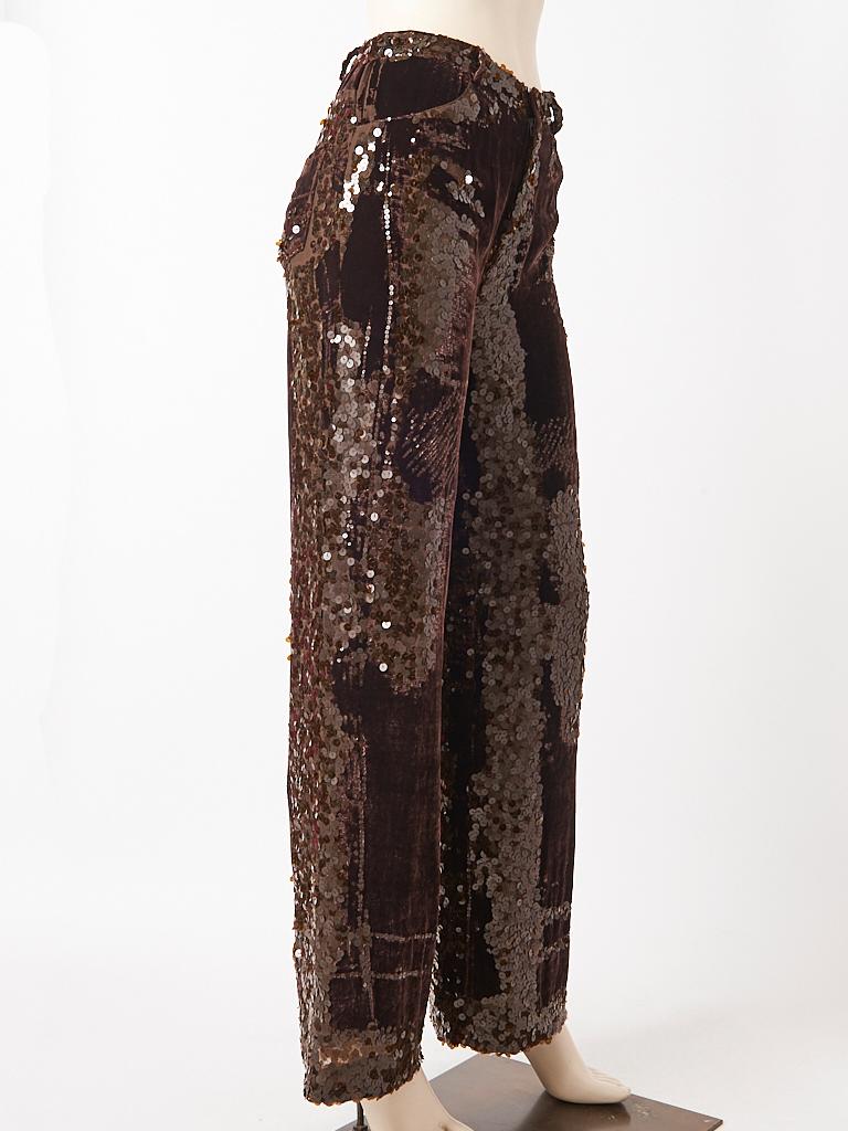 Jean Paul Gaultier Hose mit weitem Bein aus Samt und Pailletten im Zustand „Gut“ in New York, NY