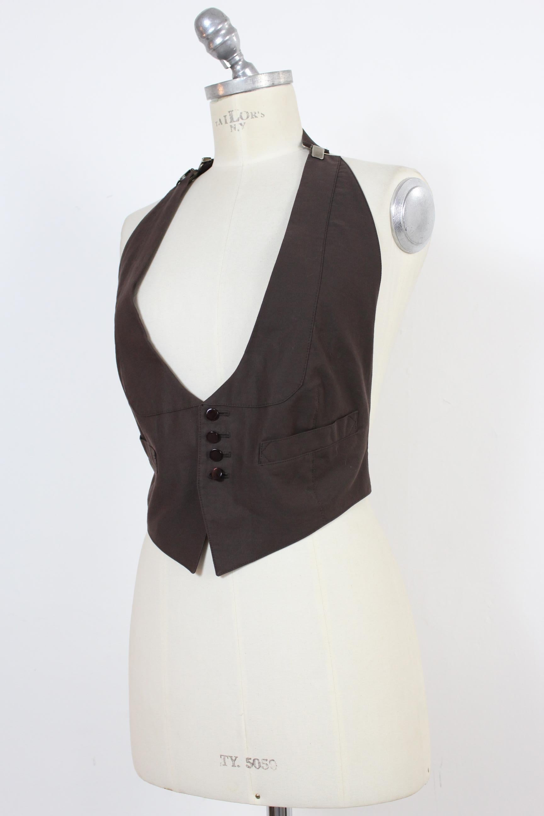Jean Paul Gaultier Vest Corset Brown 1990s Cotton Striped Waistcoat Gilet  In Good Condition In Brindisi, Bt