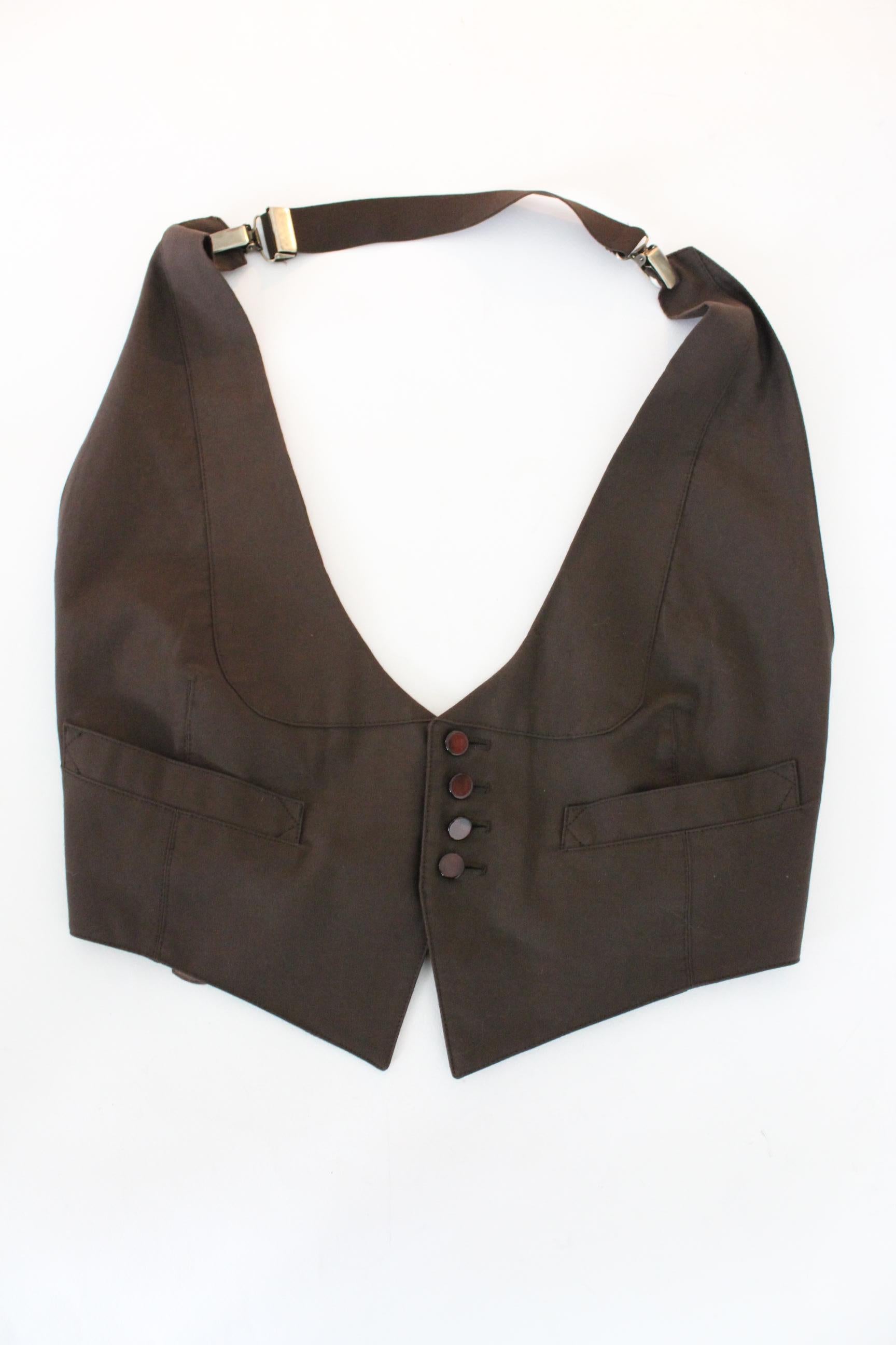 Jean Paul Gaultier Vest Corset Brown 1990s Cotton Striped Waistcoat Gilet  2