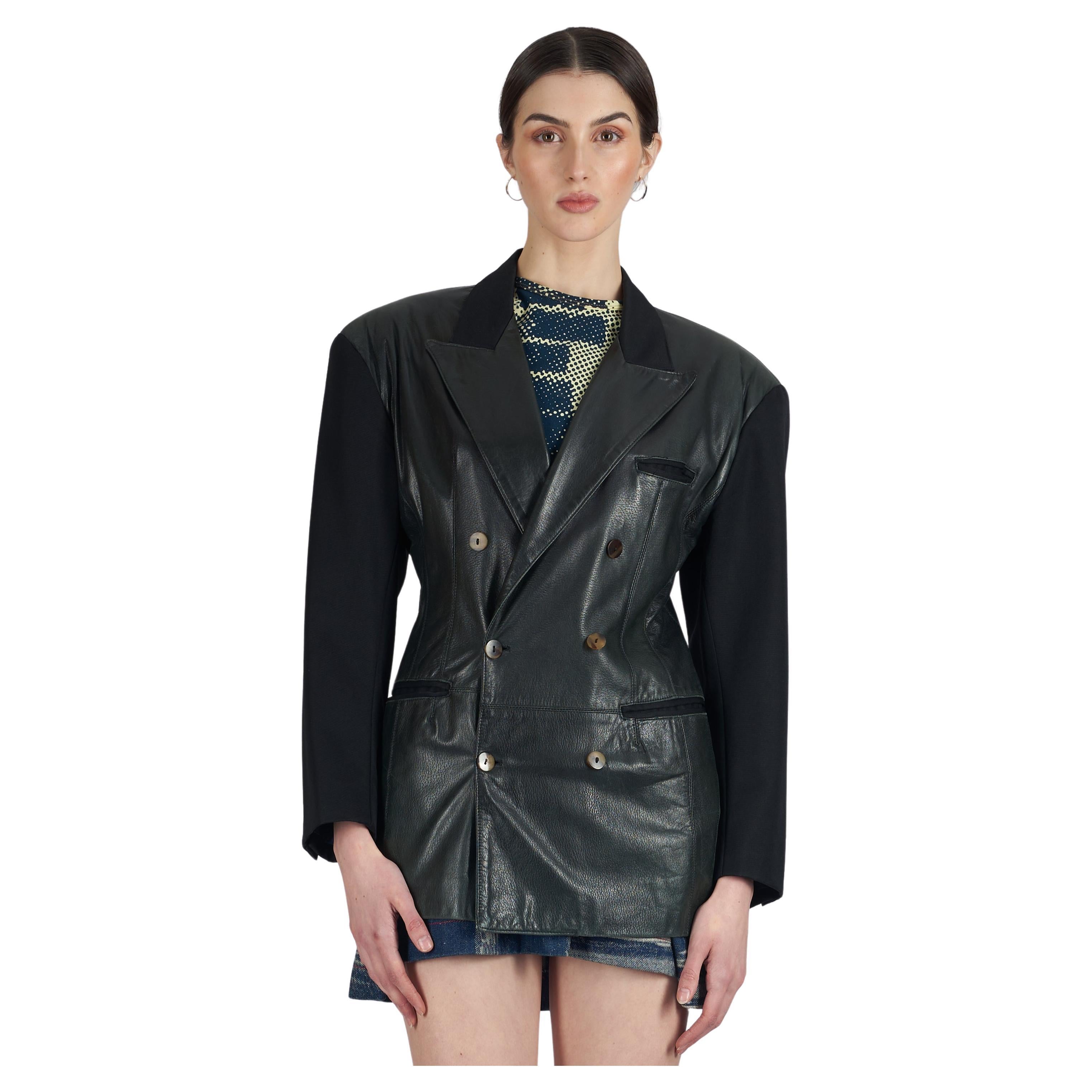 Jean Paul Gaultier Vintage 1980’s Leather Double Breasted Blazer For Sale