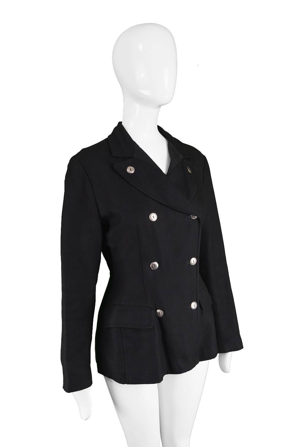 Jean Paul Gaultier Vintage 1980s Women's Black Double Breasted Blazer Jacket In Good Condition In Doncaster, South Yorkshire