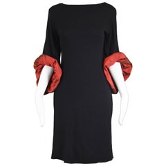 Jean Paul Gaultier Vintage 1990s Black Rayon Knit Oversized Taffeta Cuffs Dress