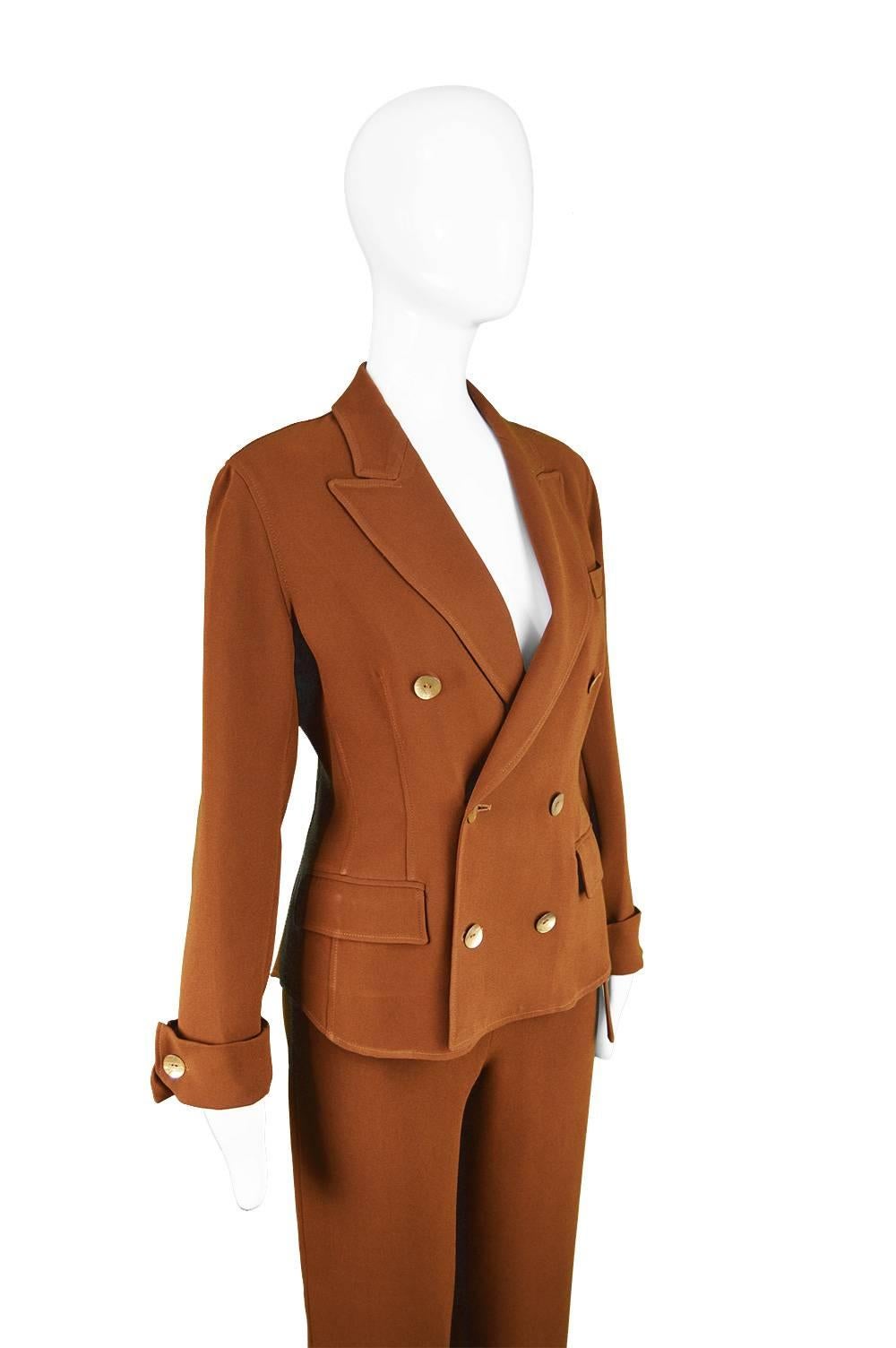 Jean Paul Gaultier Vintage Brown Crepe Wide Leg Palazzo Trouser Suit, 1990s  In Excellent Condition In Doncaster, South Yorkshire