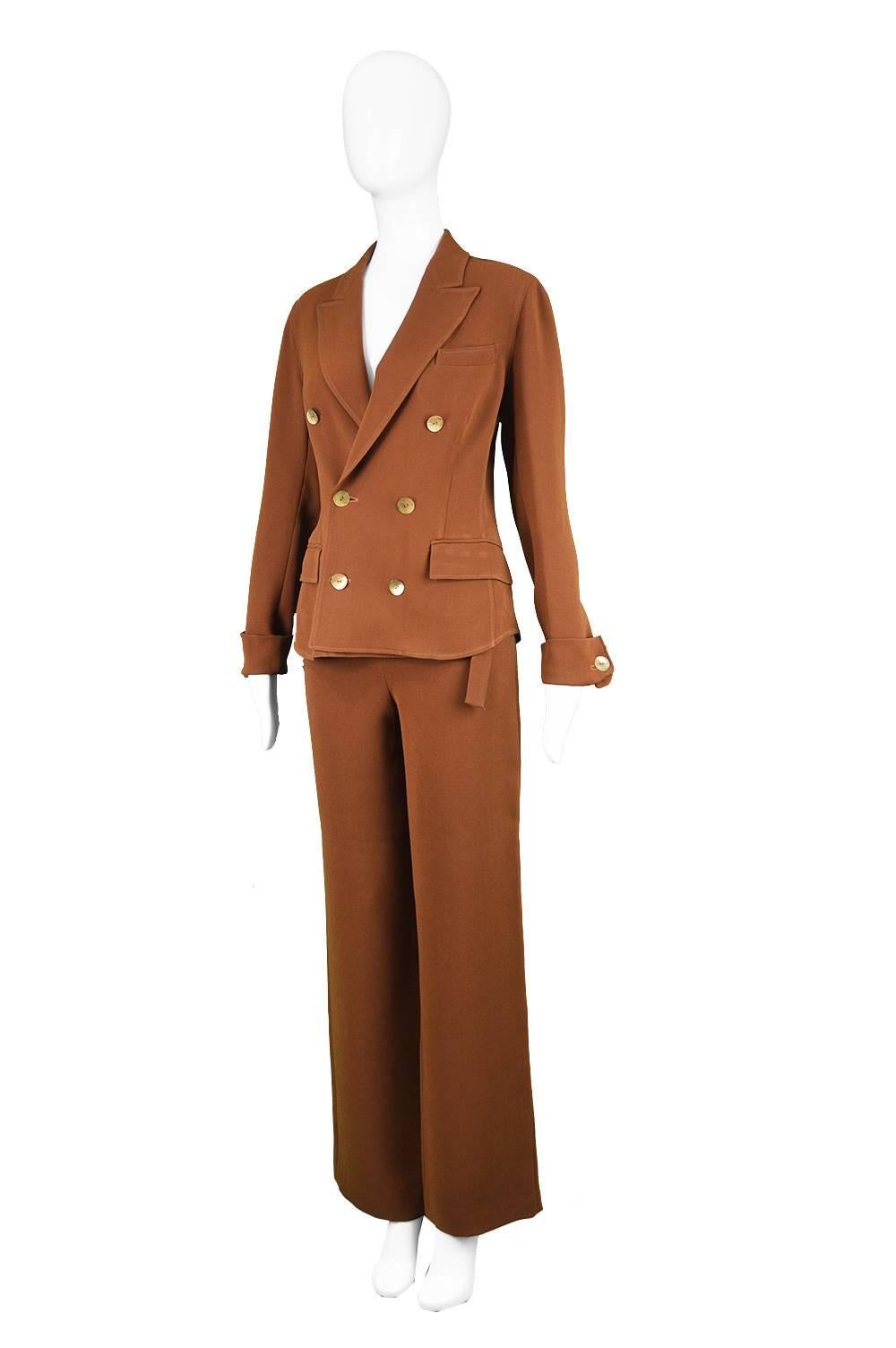 Jean Paul Gaultier Vintage Brown Crepe Wide Leg Palazzo Trouser Suit, 1990s  For Sale 1