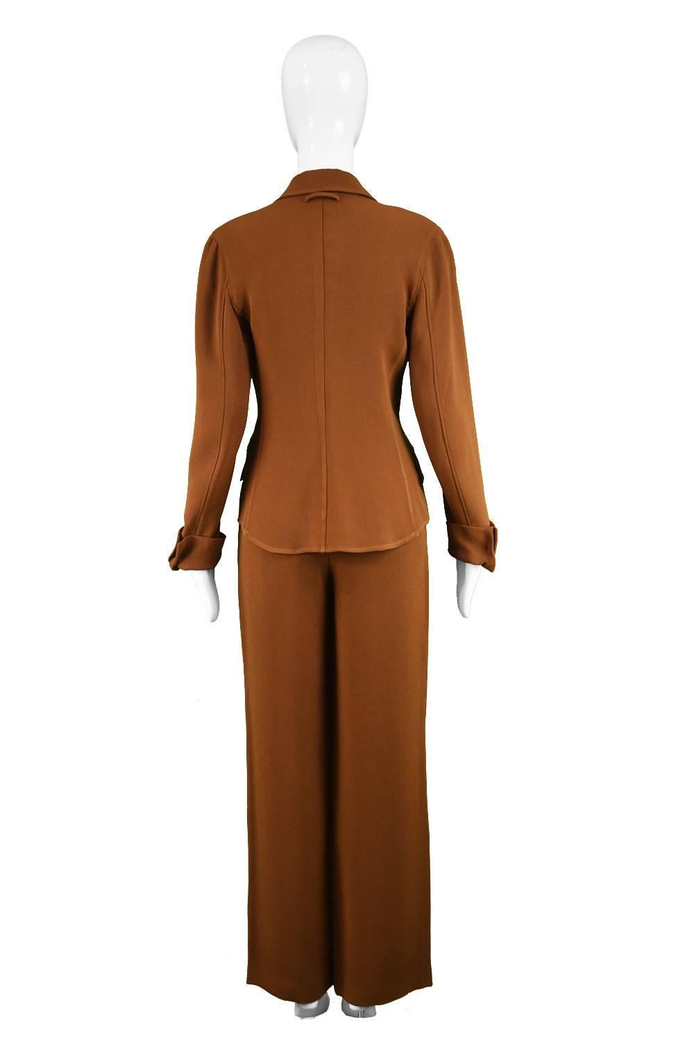 Jean Paul Gaultier Vintage Brown Crepe Wide Leg Palazzo Trouser Suit, 1990s  For Sale 3