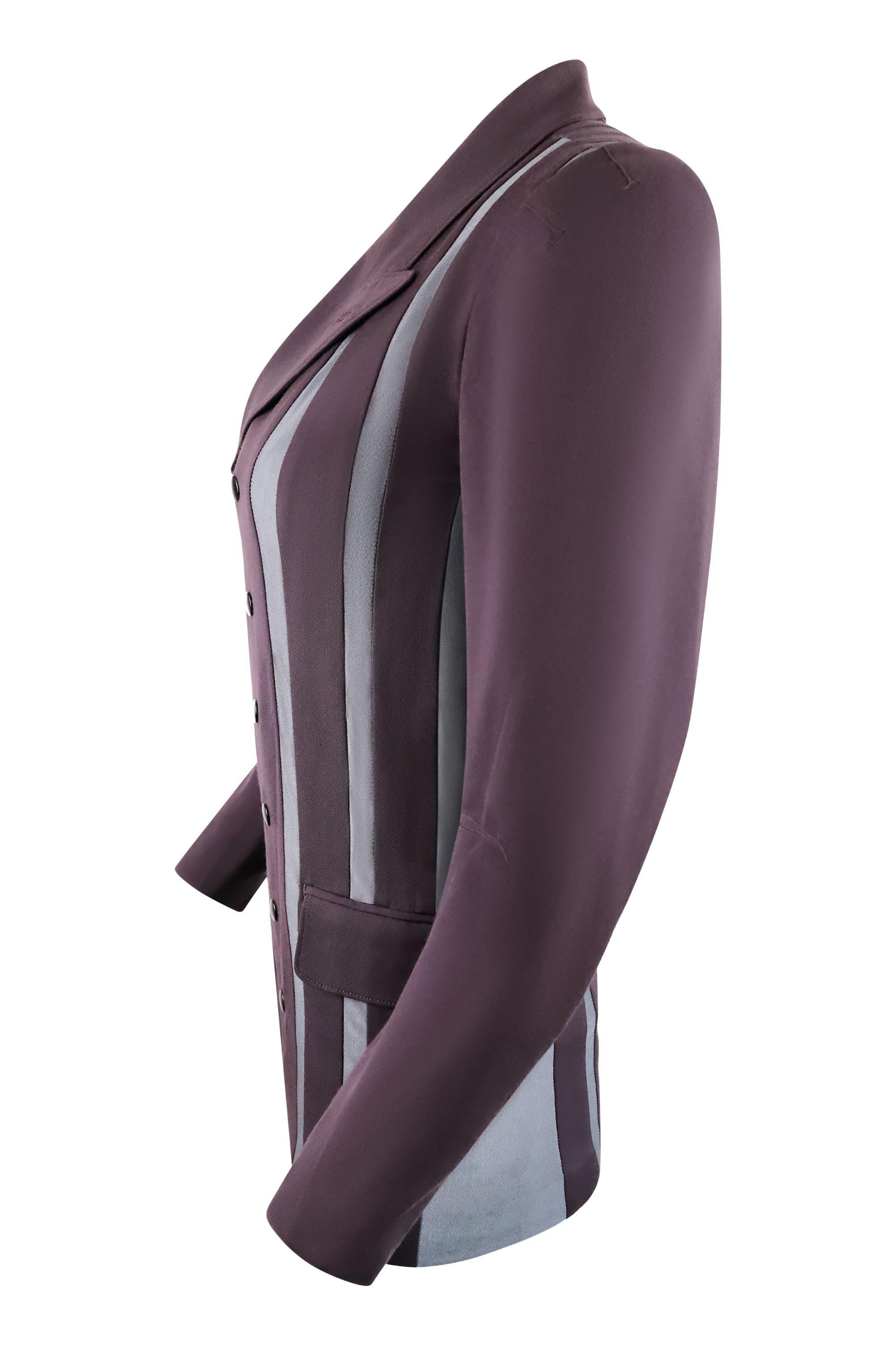 Black Jean Paul Gaultier Vintage 1990s Brown Gabardine Blazer with Gray Jersey Stripe For Sale