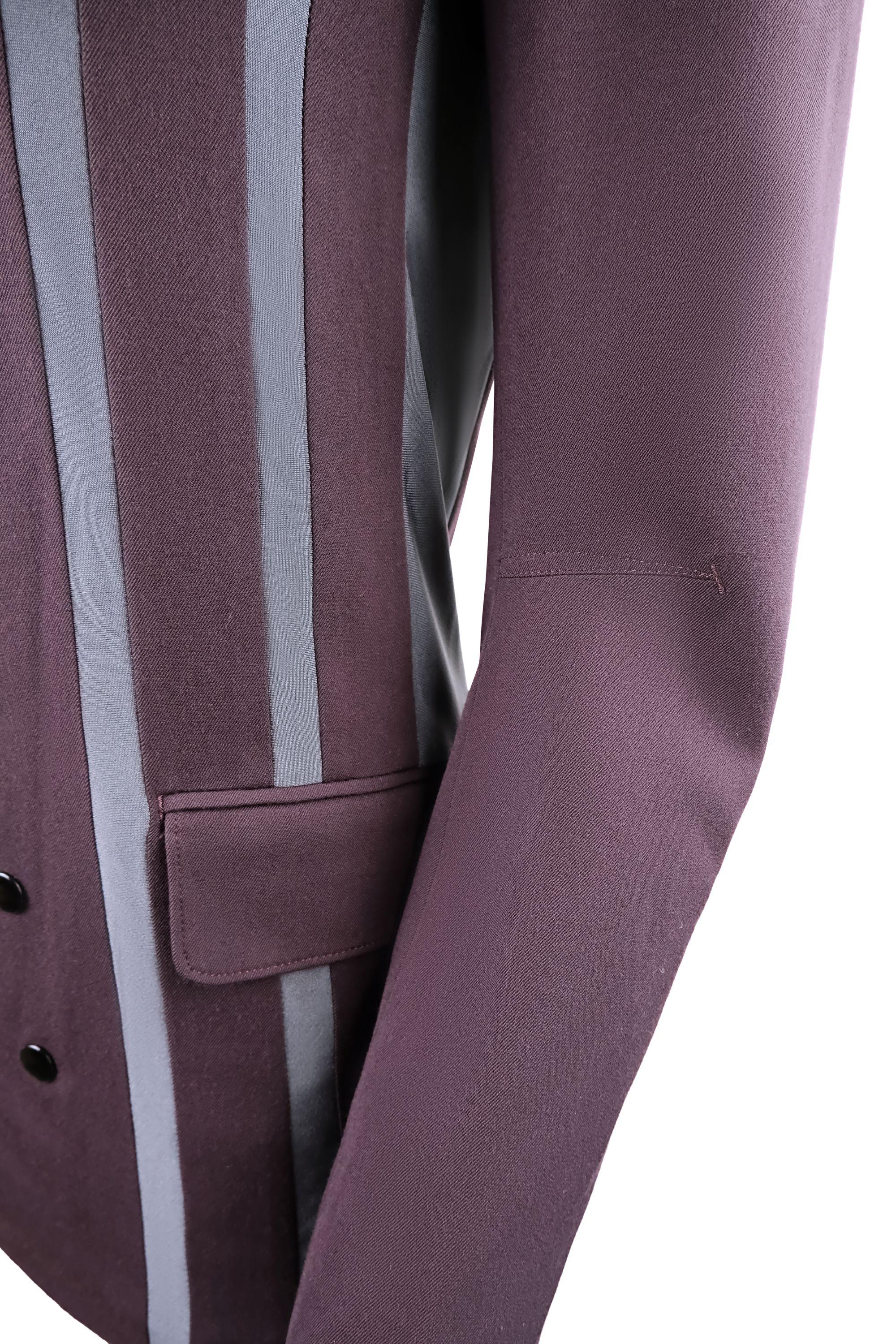 Jean Paul Gaultier Vintage 1990s Brown Gabardine Blazer with Gray Jersey Stripe In Good Condition For Sale In Morongo Valley, CA