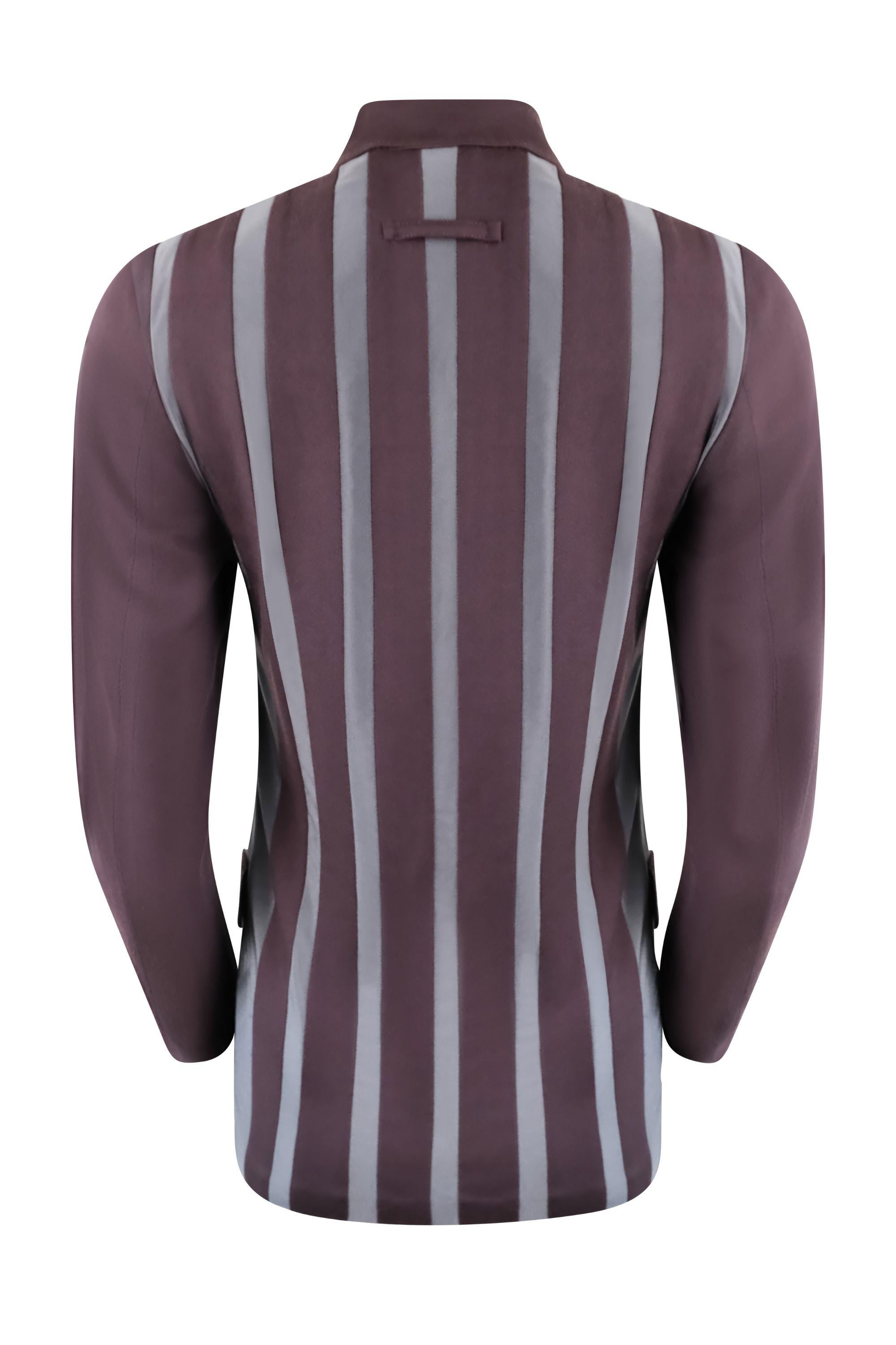 Jean Paul Gaultier Vintage 1990s Brown Gabardine Blazer with Gray Jersey Stripe For Sale 1