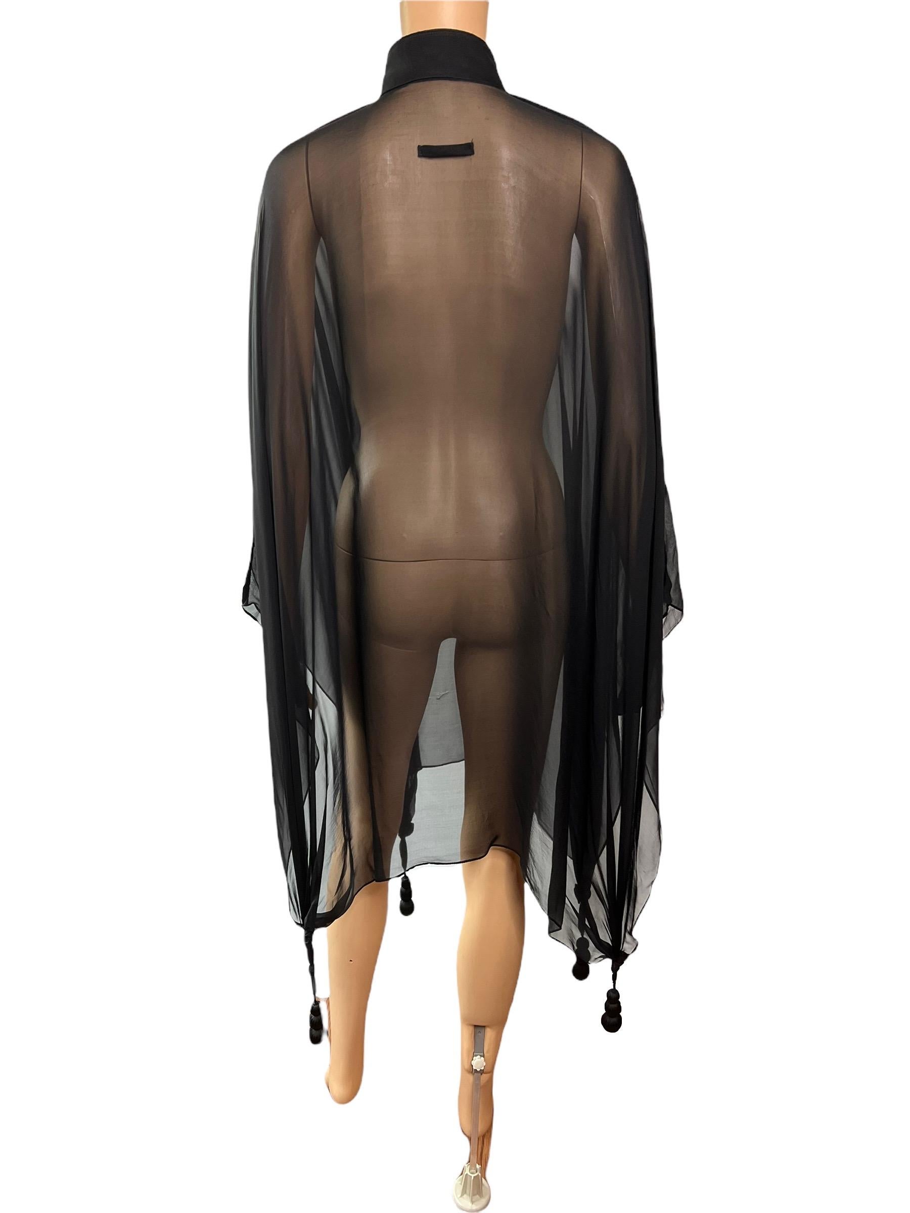 Jean Paul Gaultier Vintage 1990's Chinoiserie Sheer Black Cape Poncho Dress In Good Condition In Naples, FL