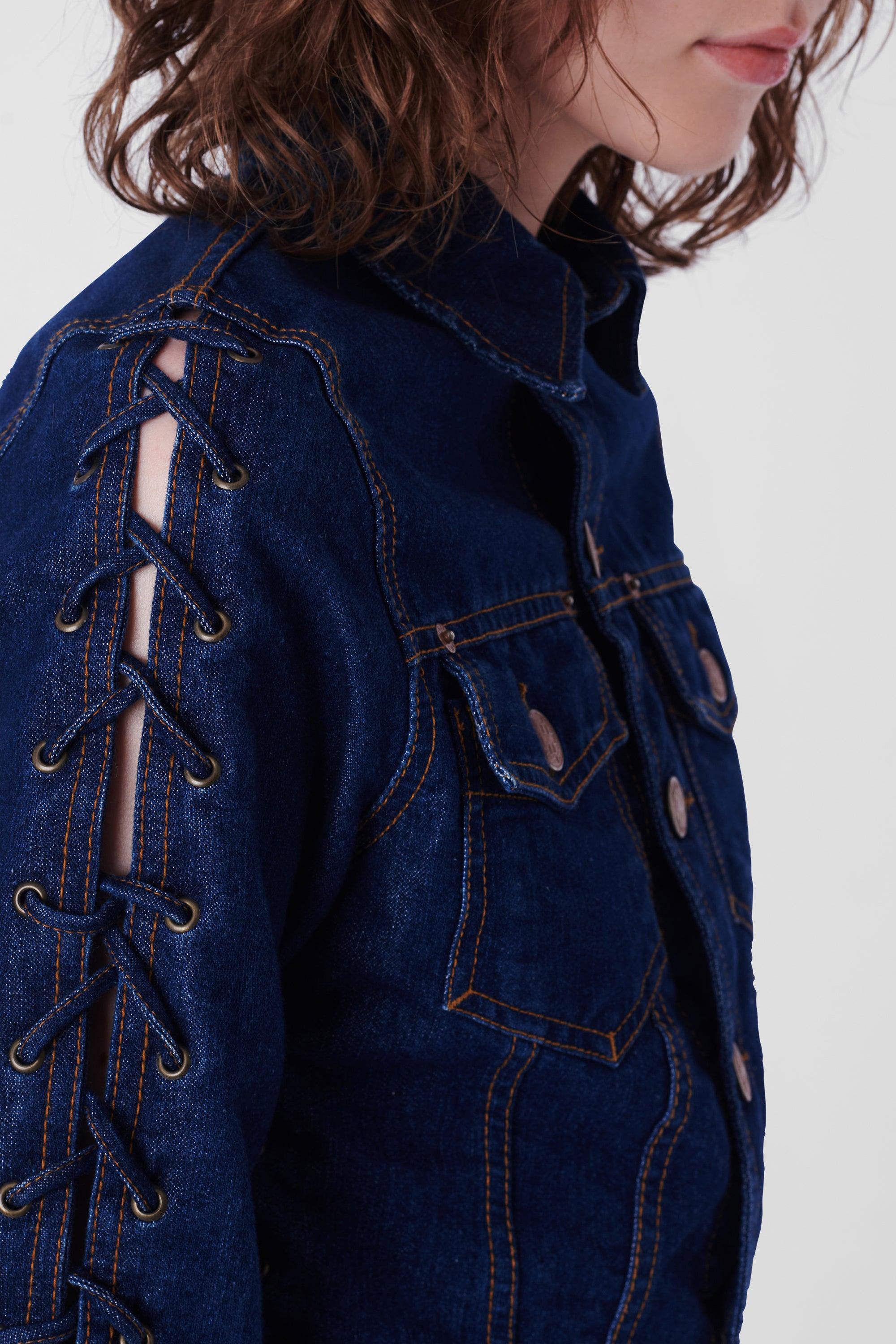 Jean Paul Gaultier Vintage 1990's Denim Lace Jacket In Excellent Condition For Sale In London, GB