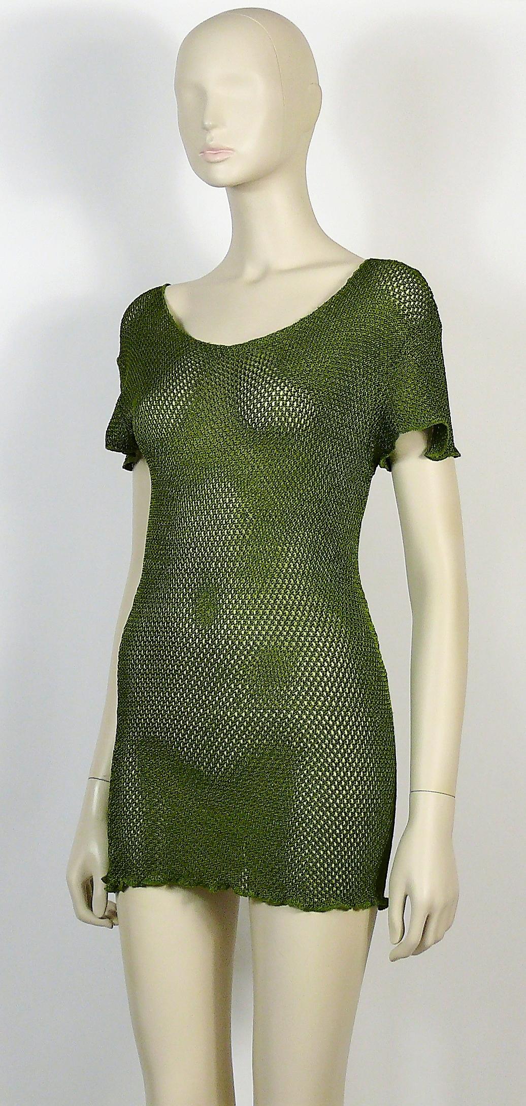 Jean Paul Gaultier Vintage 1990s Green Fishnet Mini Dress In Good Condition In Nice, FR