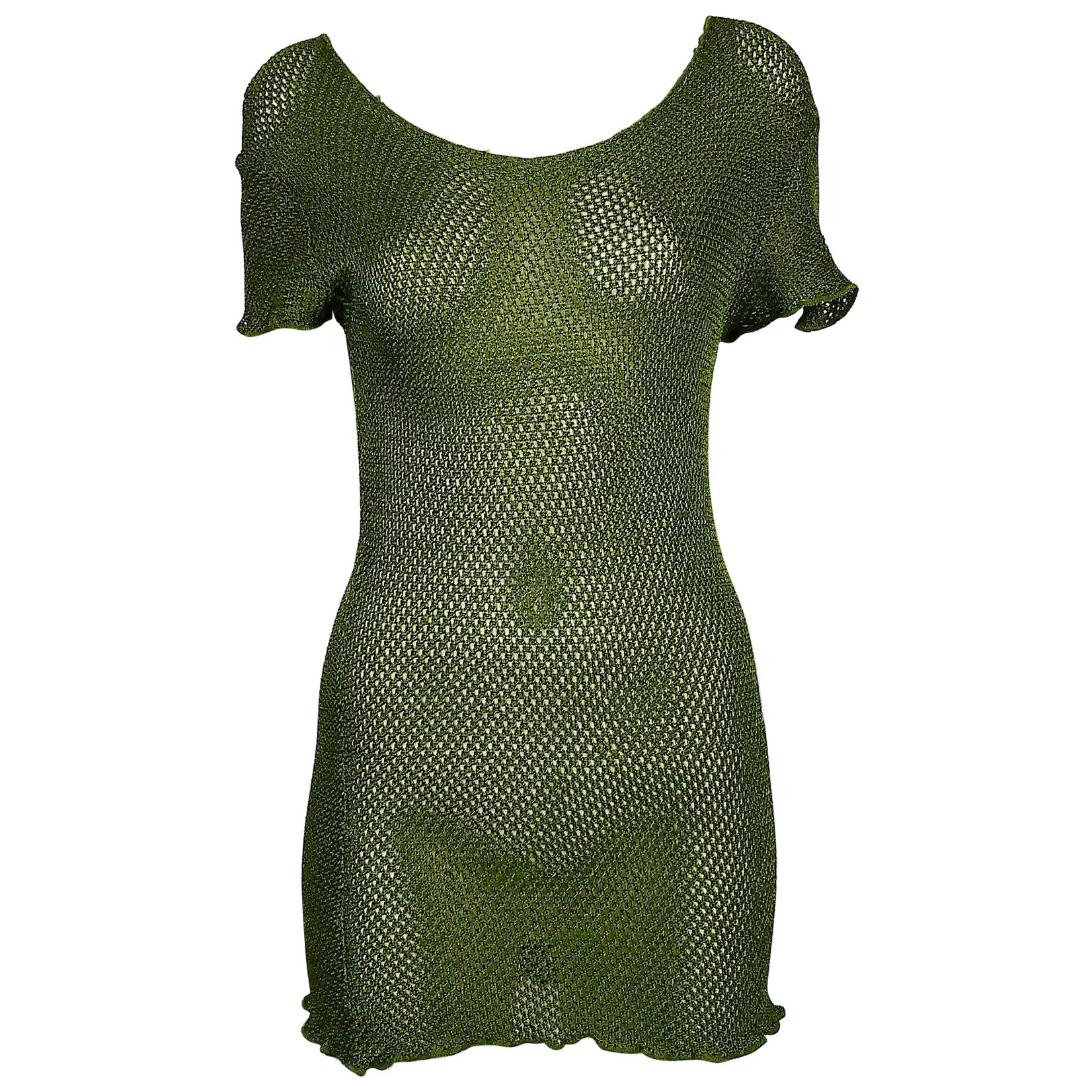 Jean Paul Gaultier Vintage 1990s Green Fishnet Mini Dress