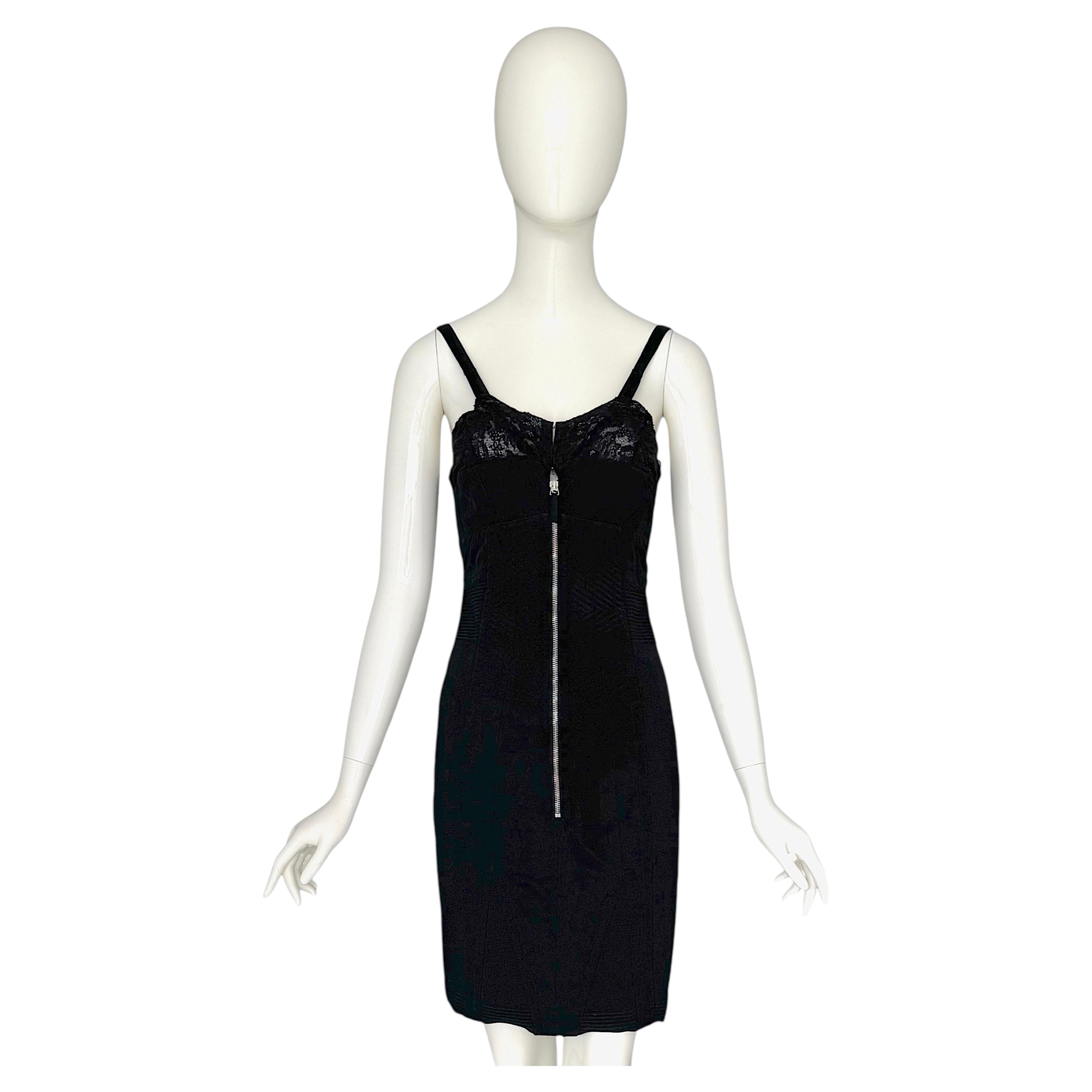 Jean Paul Gaultier Vintage 1990s Iconic Corset Cotton & Satin Black Mini Dress