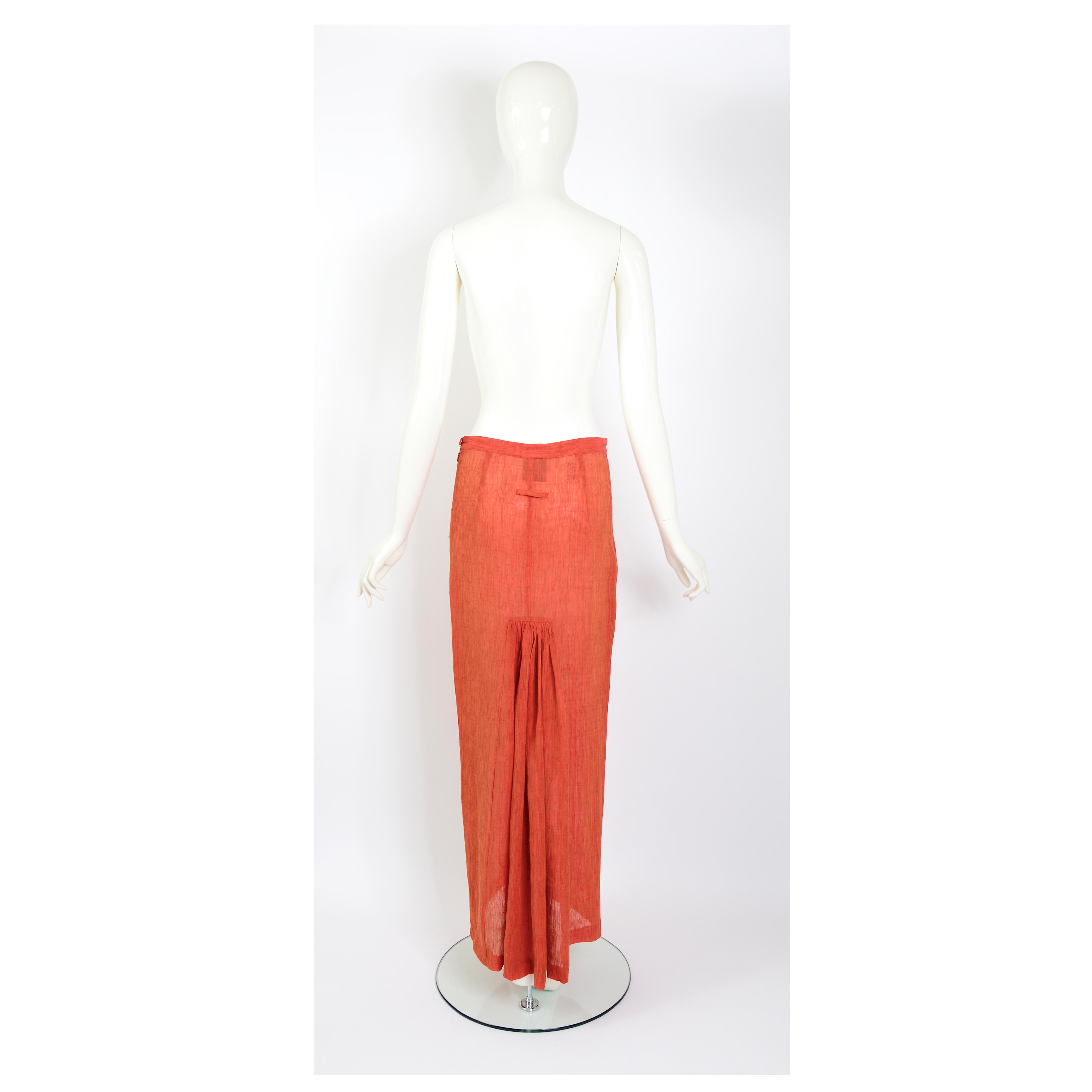 Jean Paul Gaultier vintage 1990s pleated back long terracotta orange skirt For Sale 4
