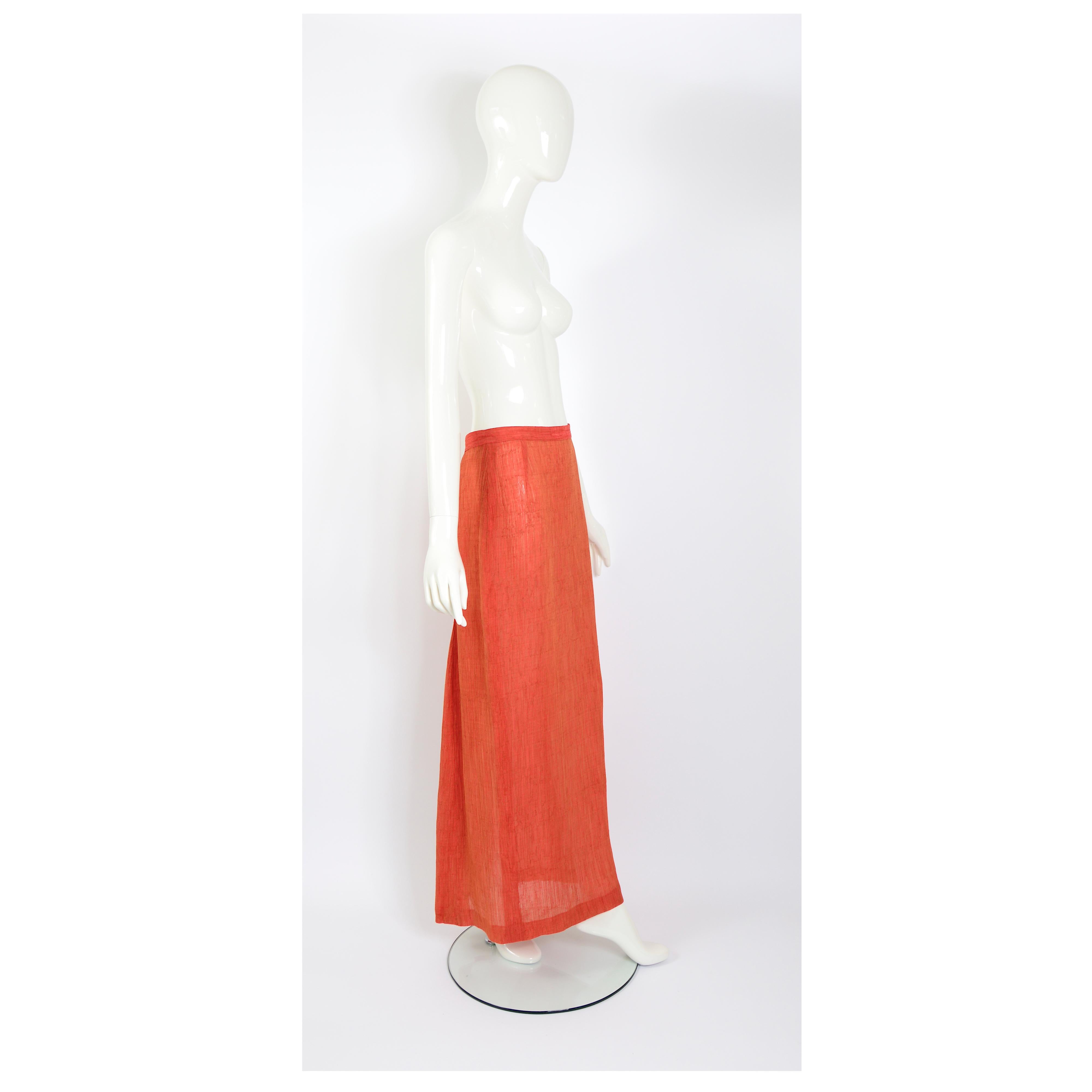 Jean Paul Gaultier vintage 1990s pleated back long terracotta orange skirt For Sale 5