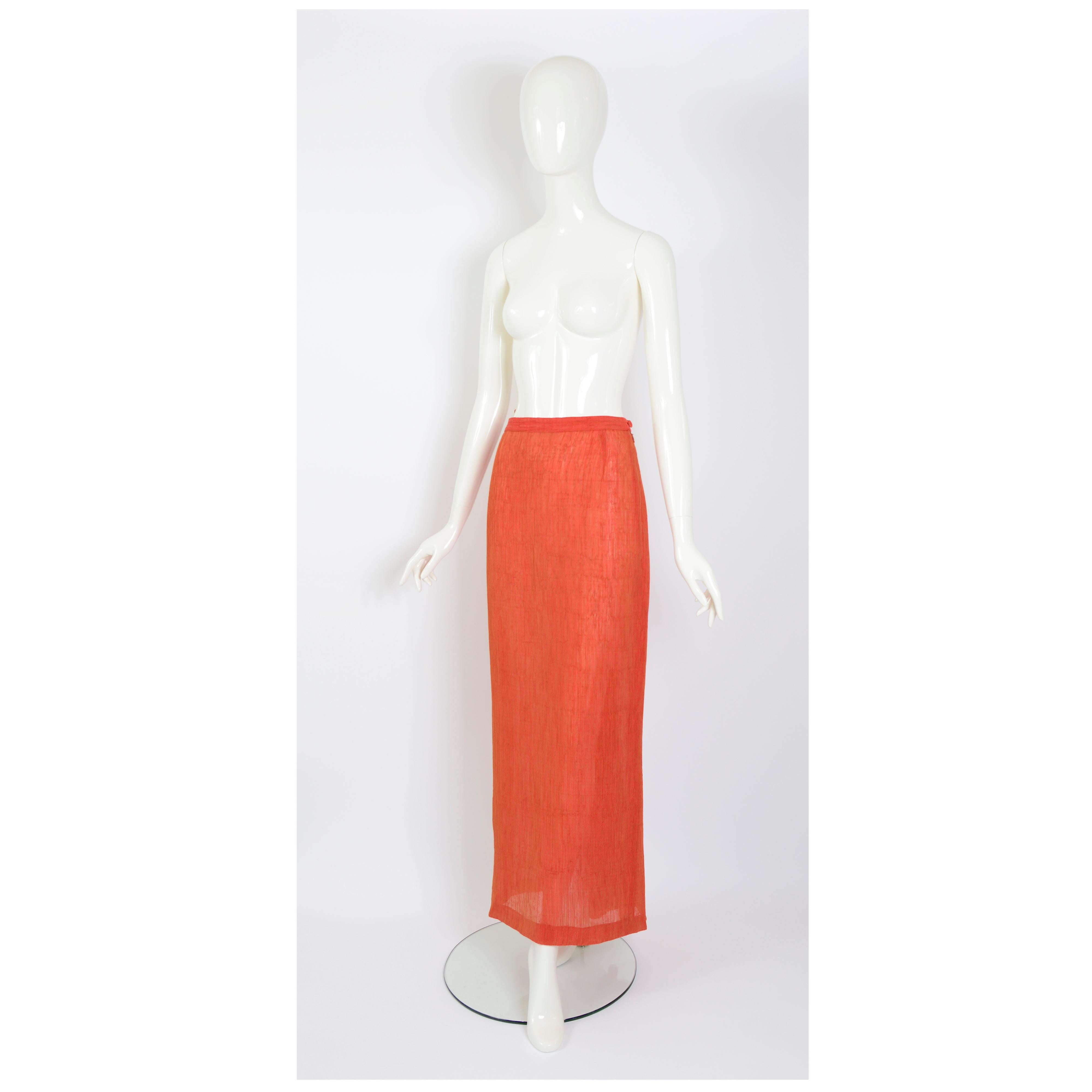 Jean Paul Gaultier vintage 1990s pleated back long terracotta orange skirt In Excellent Condition For Sale In Antwerpen, Vlaams Gewest