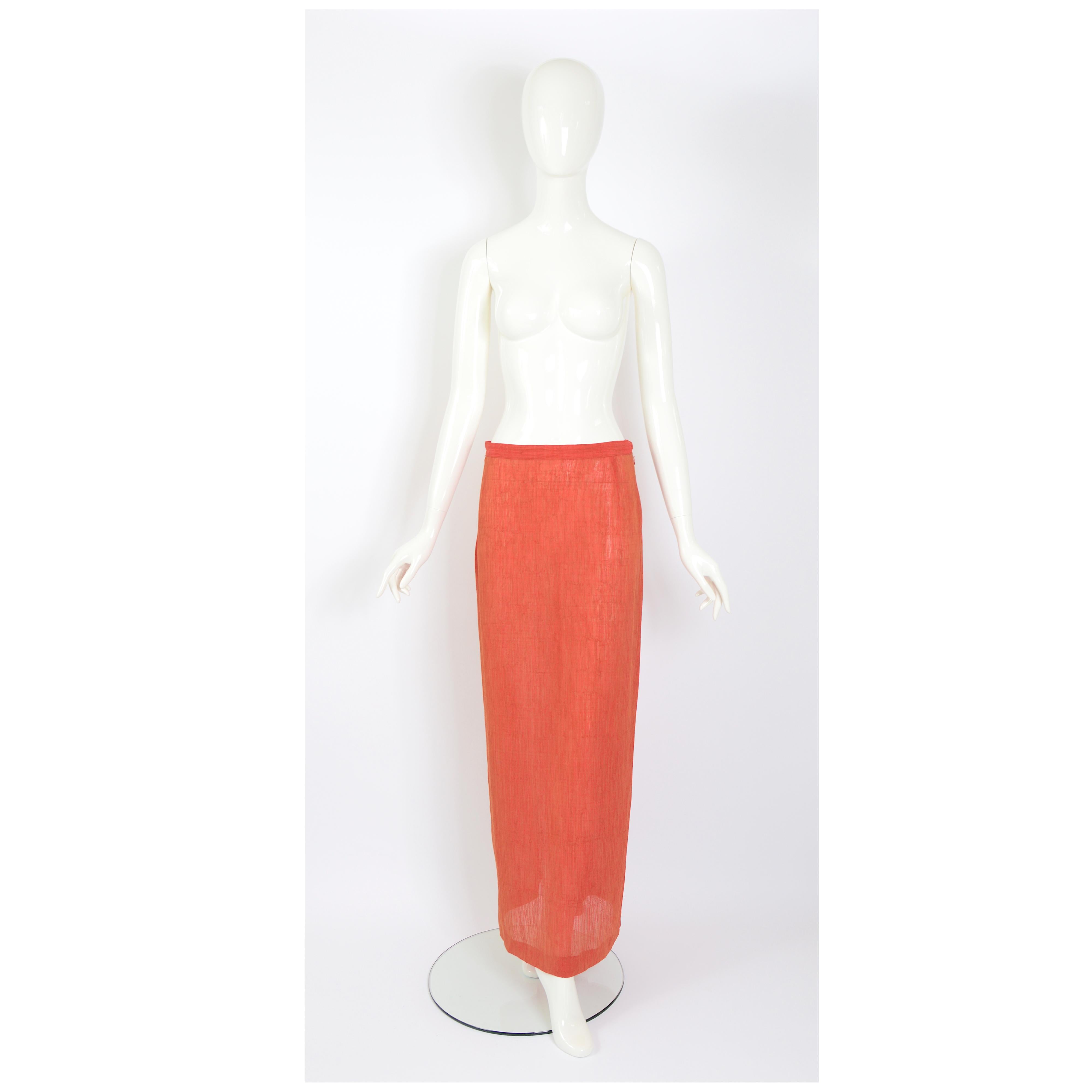 Women's Jean Paul Gaultier vintage 1990s pleated back long terracotta orange skirt For Sale