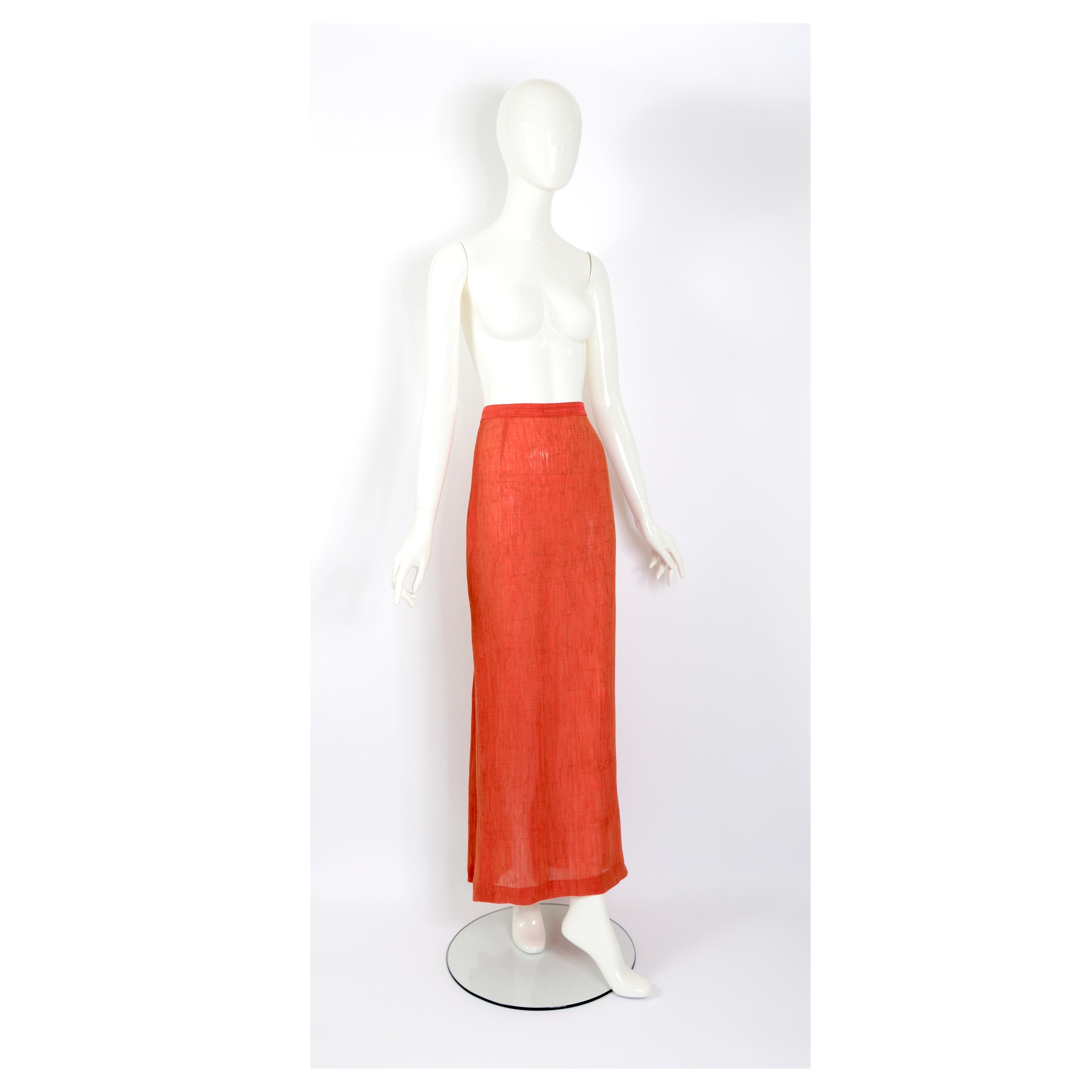 Jean Paul Gaultier vintage 1990s pleated back long terracotta orange skirt For Sale 1