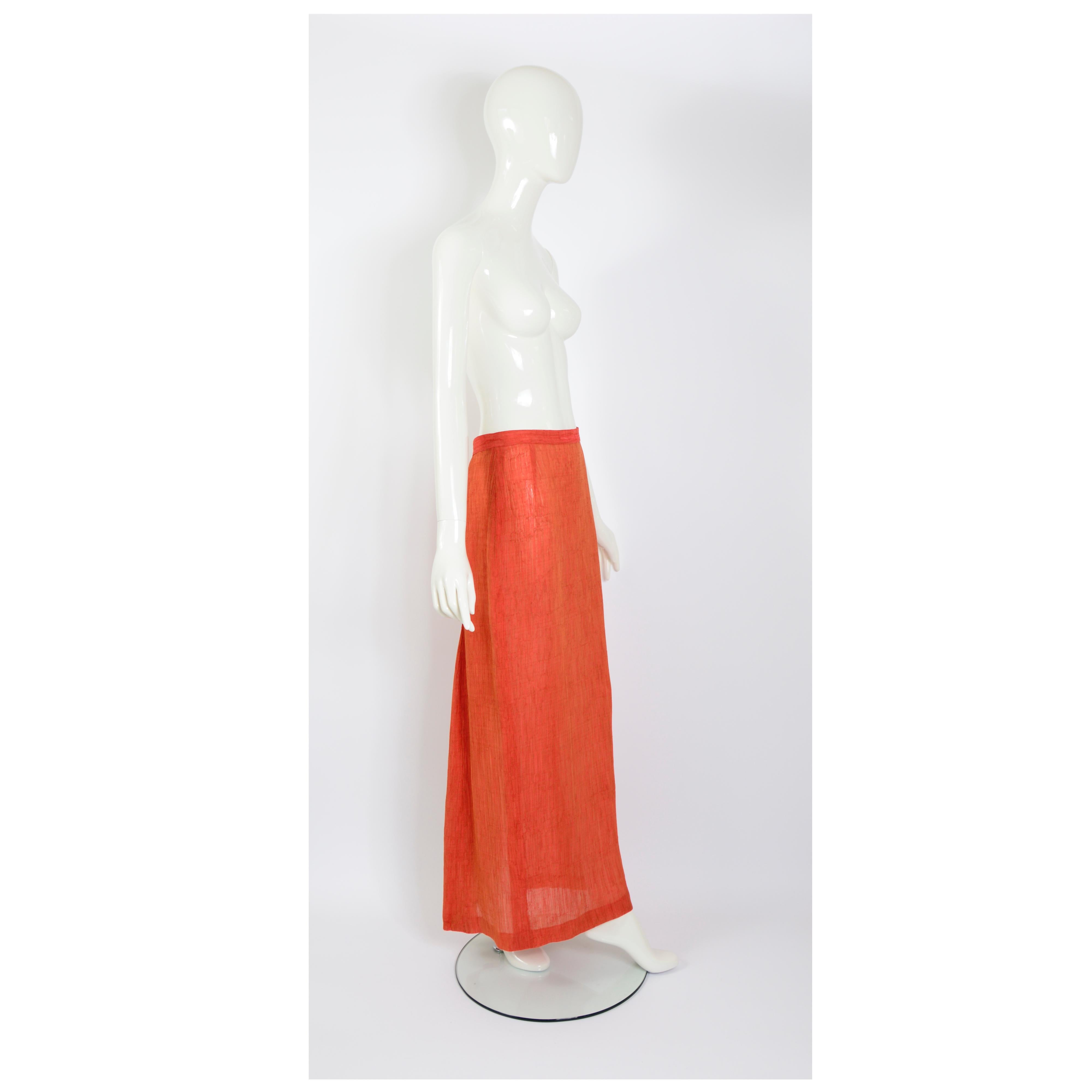 Jean Paul Gaultier vintage 1990s pleated back long terracotta orange skirt For Sale 2