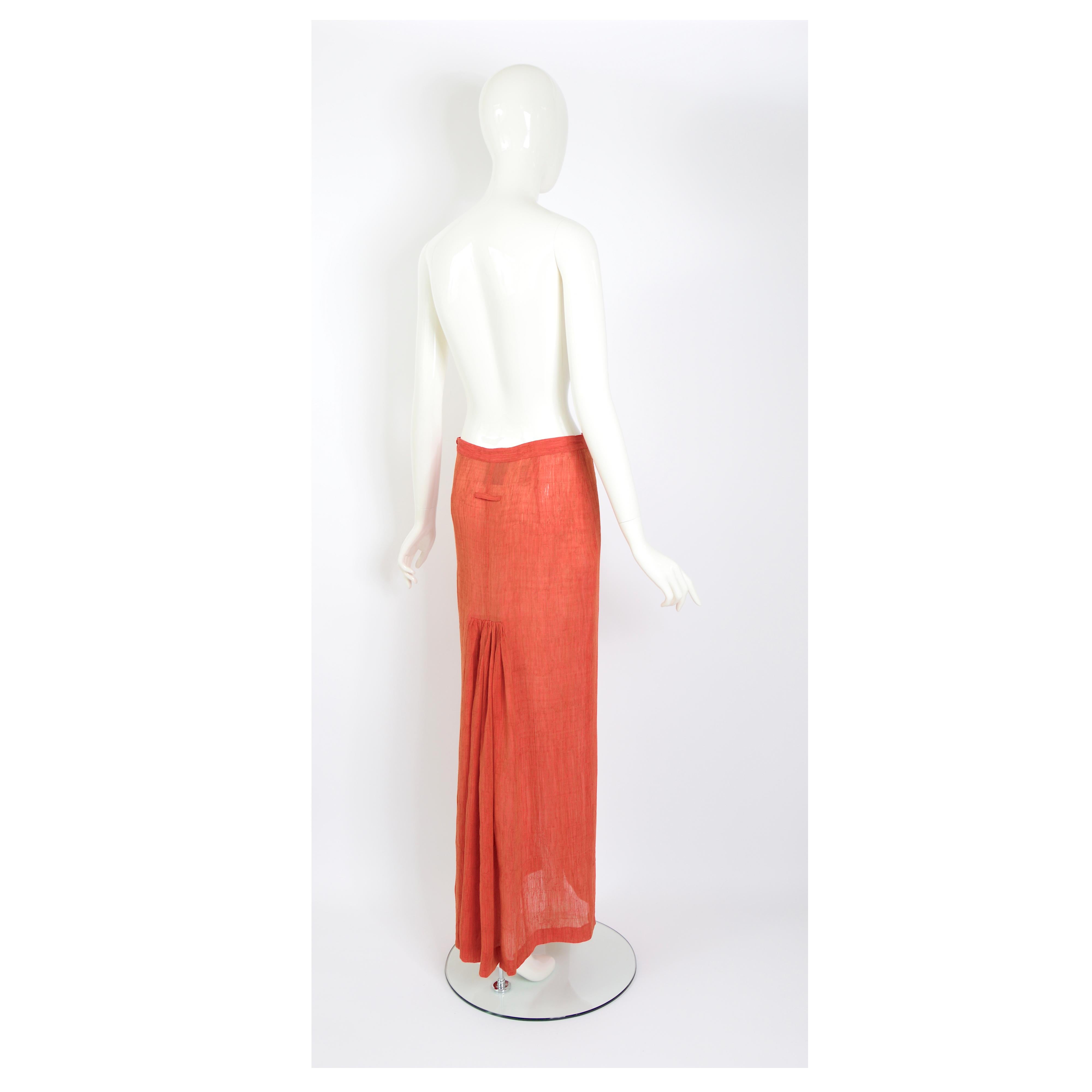 Jean Paul Gaultier vintage 1990s pleated back long terracotta orange skirt For Sale 3