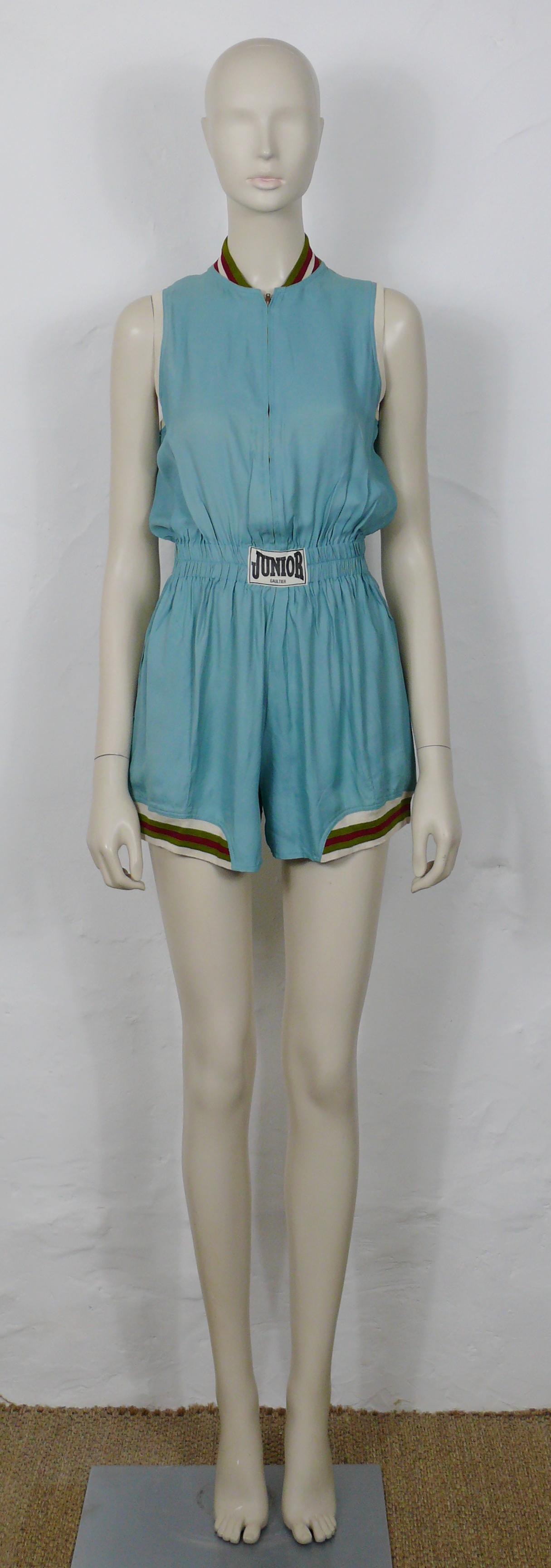 Jean Paul Gaultier Vintage 1990s Turquoise Blue Shortall In Good Condition For Sale In Nice, FR