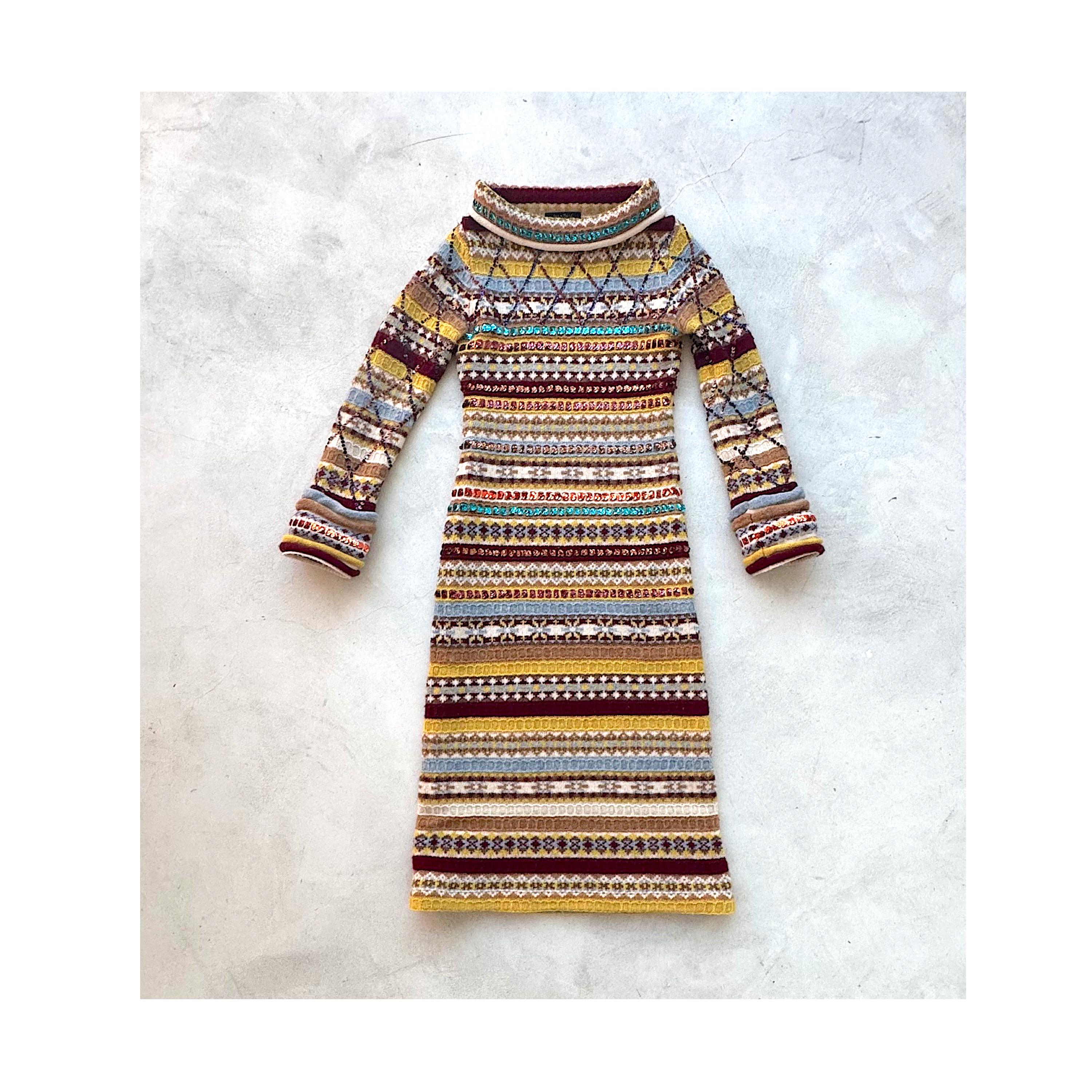 Jean Paul Gaultier Vintage 1990s Gestreiftes Maxikleid aus Wolle und mit Pailletten besetzt im Angebot 7