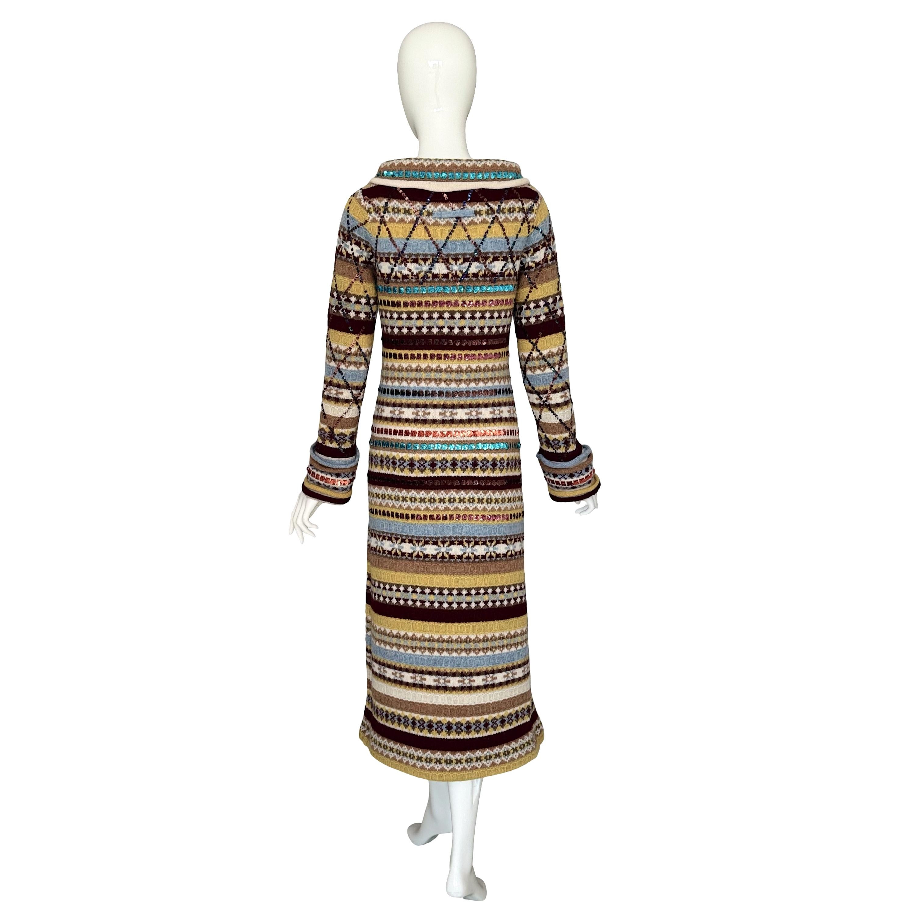 Jean Paul Gaultier Vintage 1990s Gestreiftes Maxikleid aus Wolle und mit Pailletten besetzt im Angebot 1