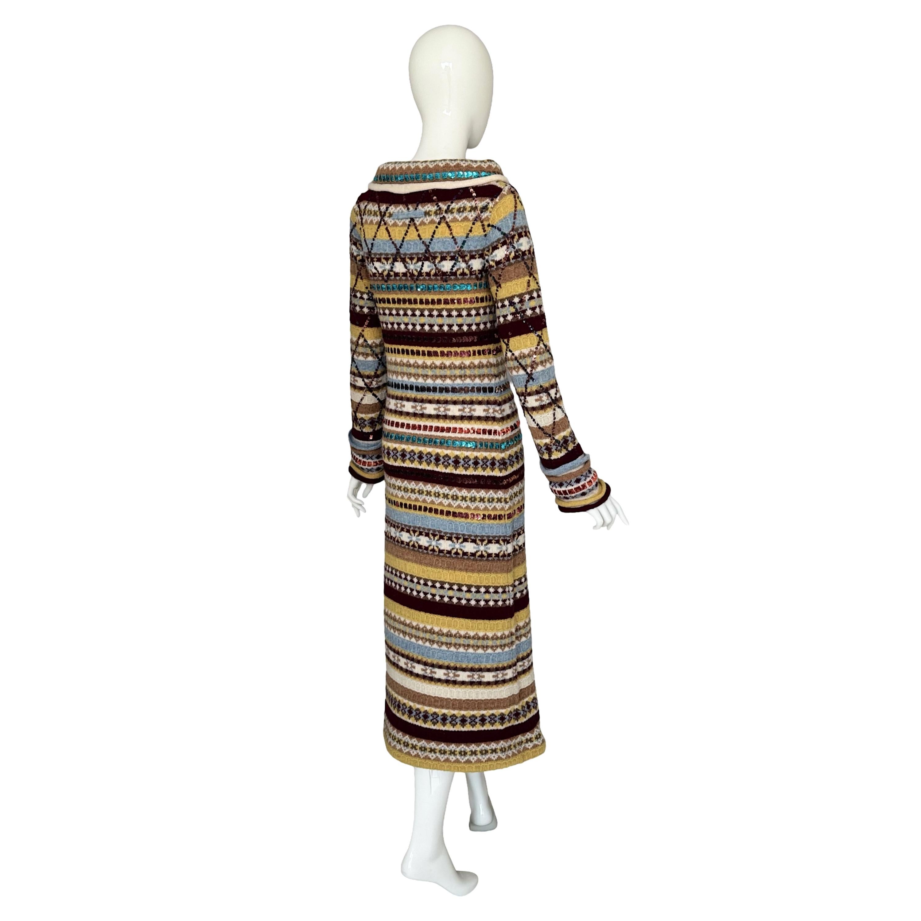 Jean Paul Gaultier Vintage 1990s Gestreiftes Maxikleid aus Wolle und mit Pailletten besetzt im Angebot 2