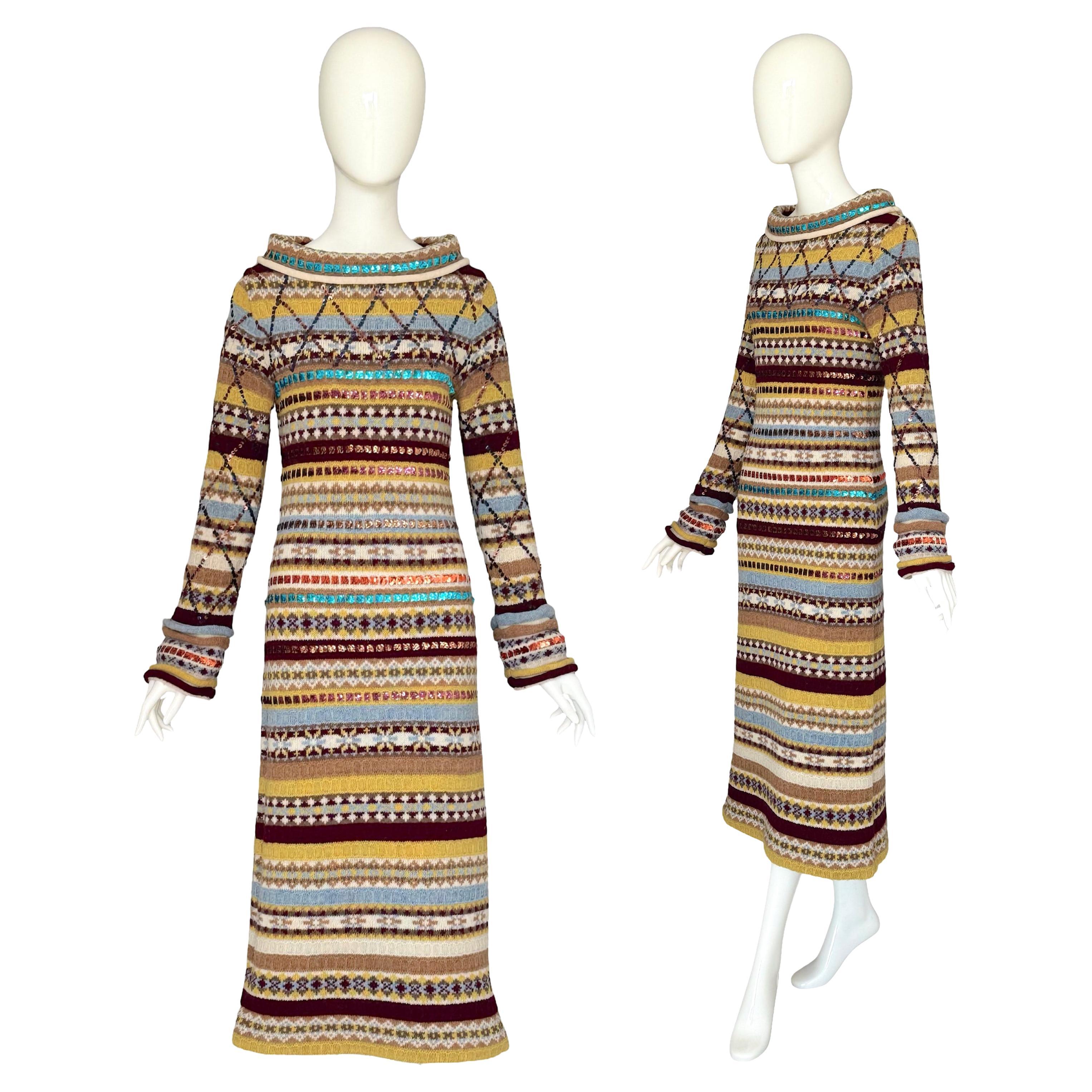 Jean Paul Gaultier Vintage 1990s Wool & Sequin Embellished Striped Maxi Dress