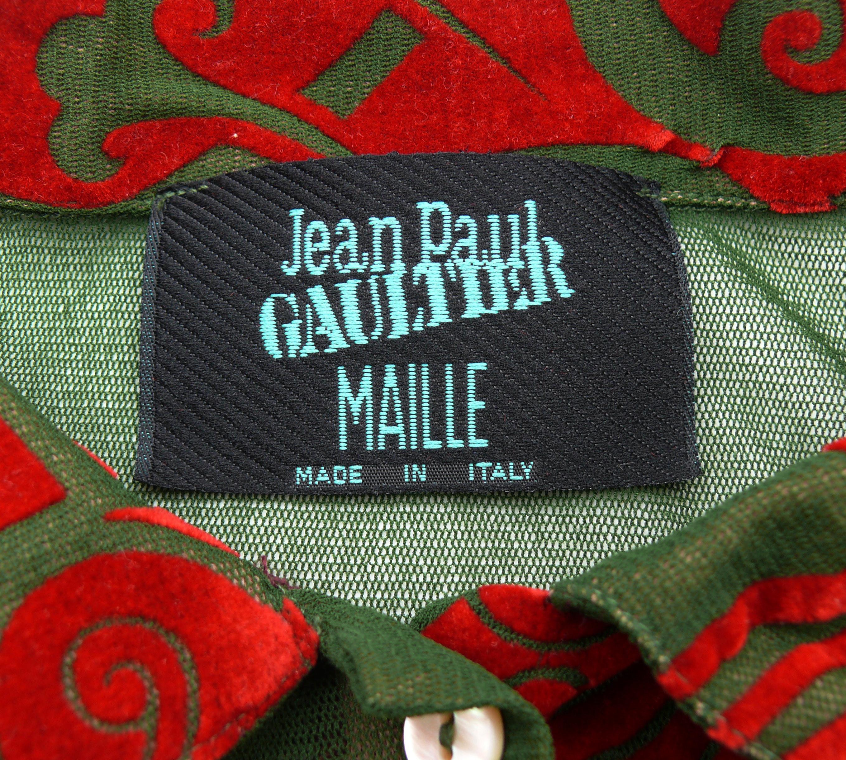JEAN PAUL GAULTIER Vintage 1996 Iconic Green/Red Tribal Tattoo Mesh Shirt Size L For Sale 4