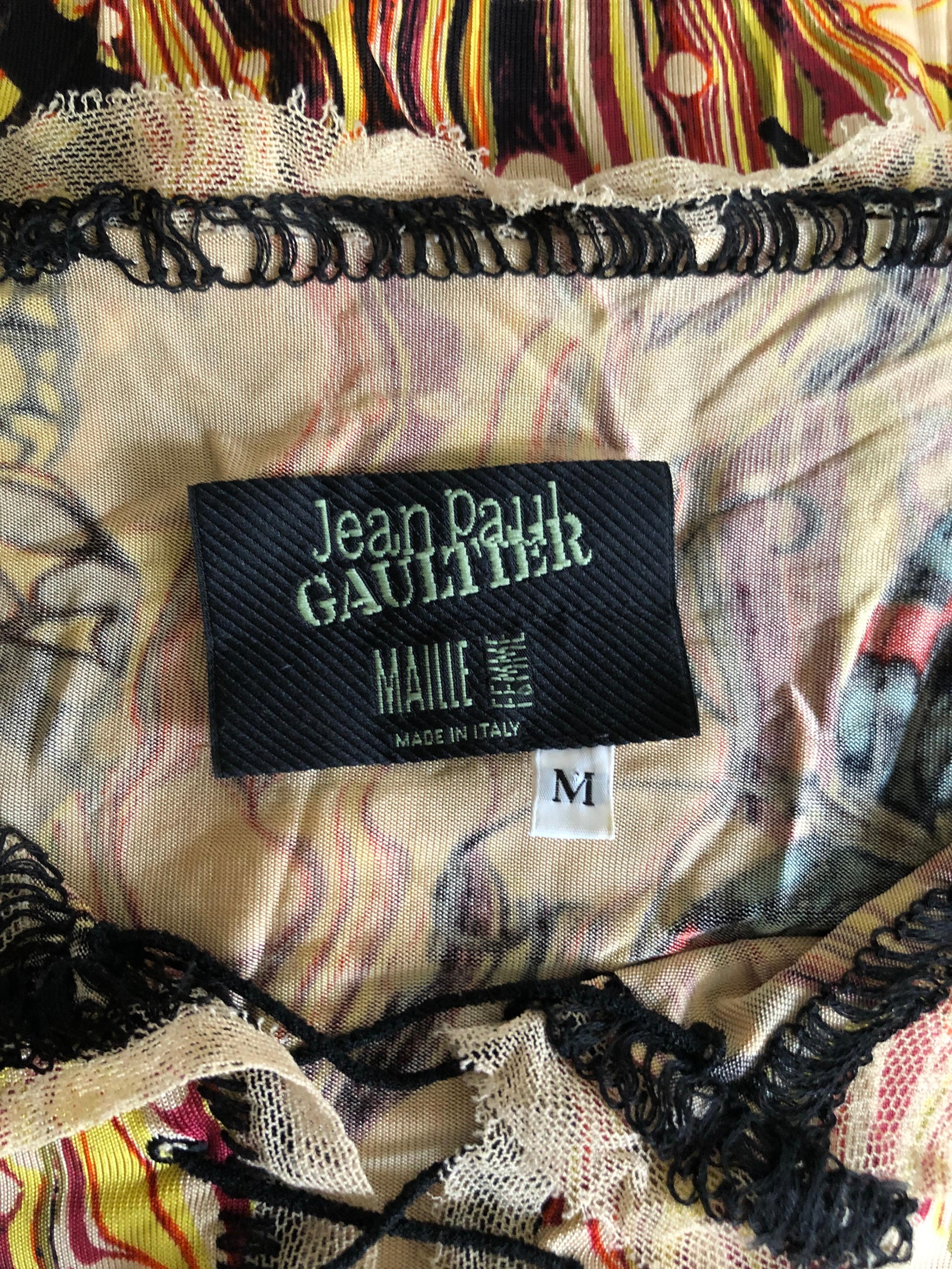 Beige Jean Paul Gaultier Vintage 2000’s Plunging Neckline Corset Ties Butterfly Top M