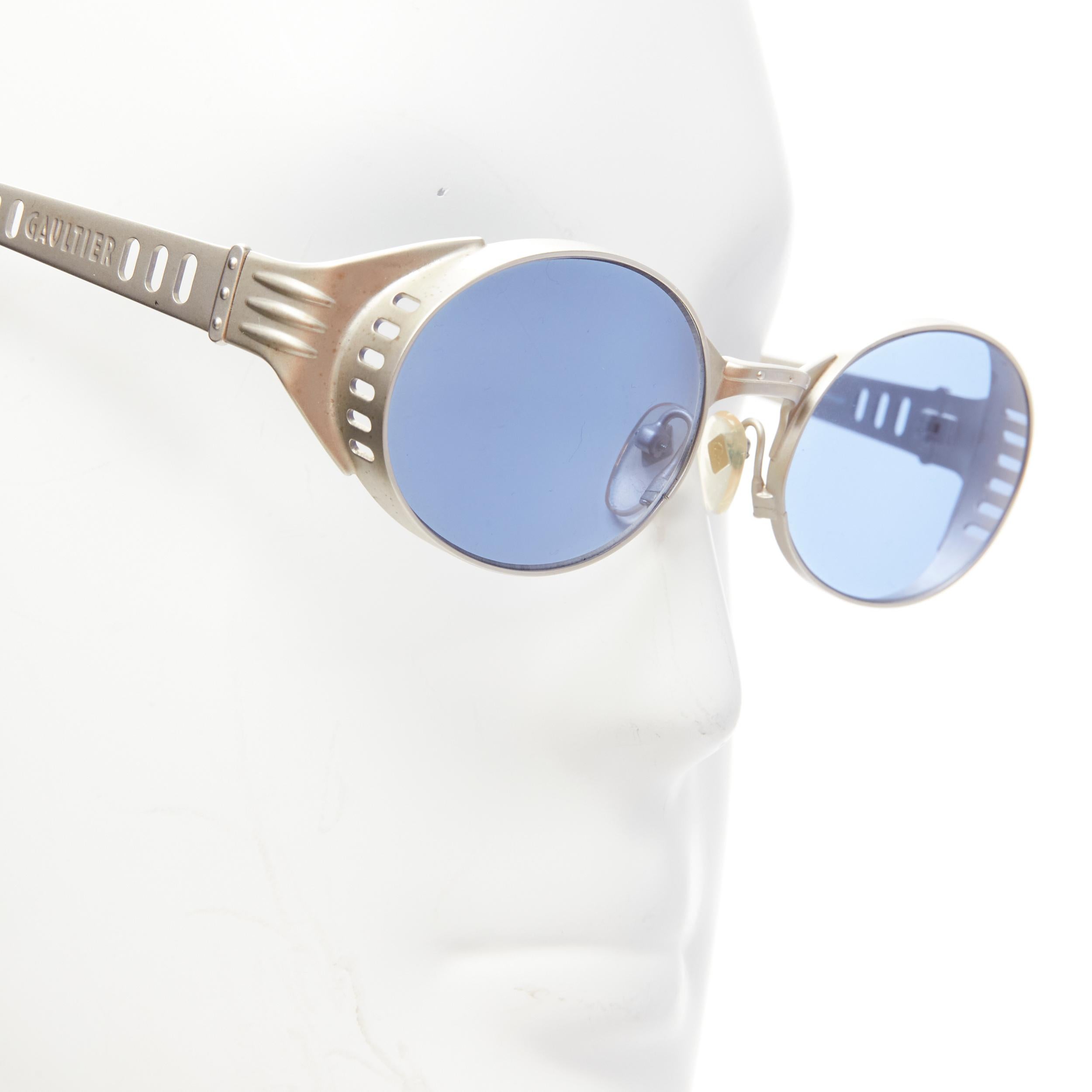JEAN PAUL GAULTIER Vintage 56-6102 matte silver steam lenses round sunglasses For Sale 1