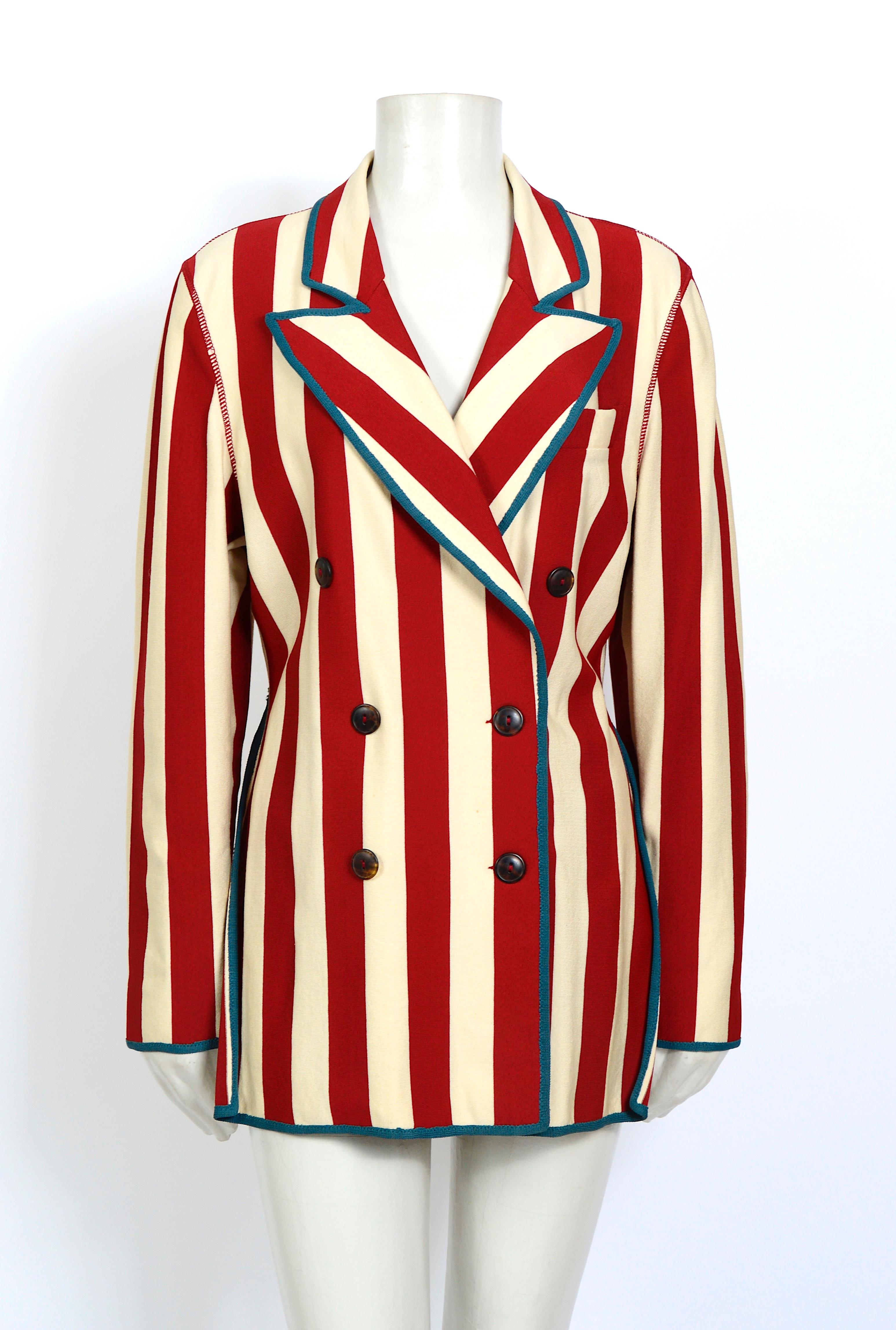 Jean Paul Gaultier vintage 80's striped jersey stretch jacket at