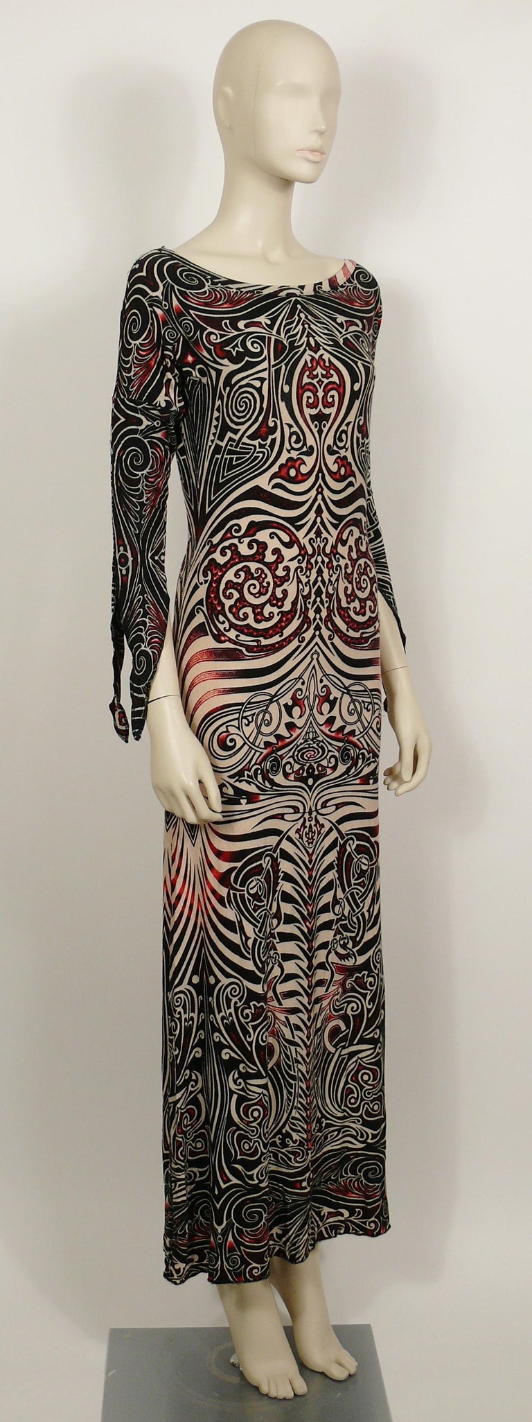 Jean Paul Gaultier Vintage Aboriginal Maori Tattoo Print Maxi Dress