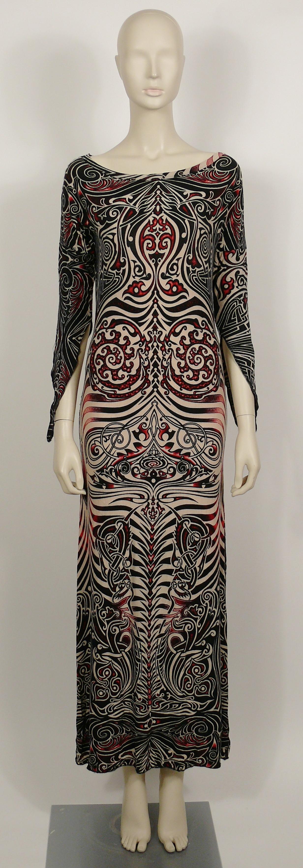 Jean Paul Gaultier Vintage Aboriginal Maori Tattoo Print Maxikleid mit Tattoo-Druck (Schwarz) im Angebot