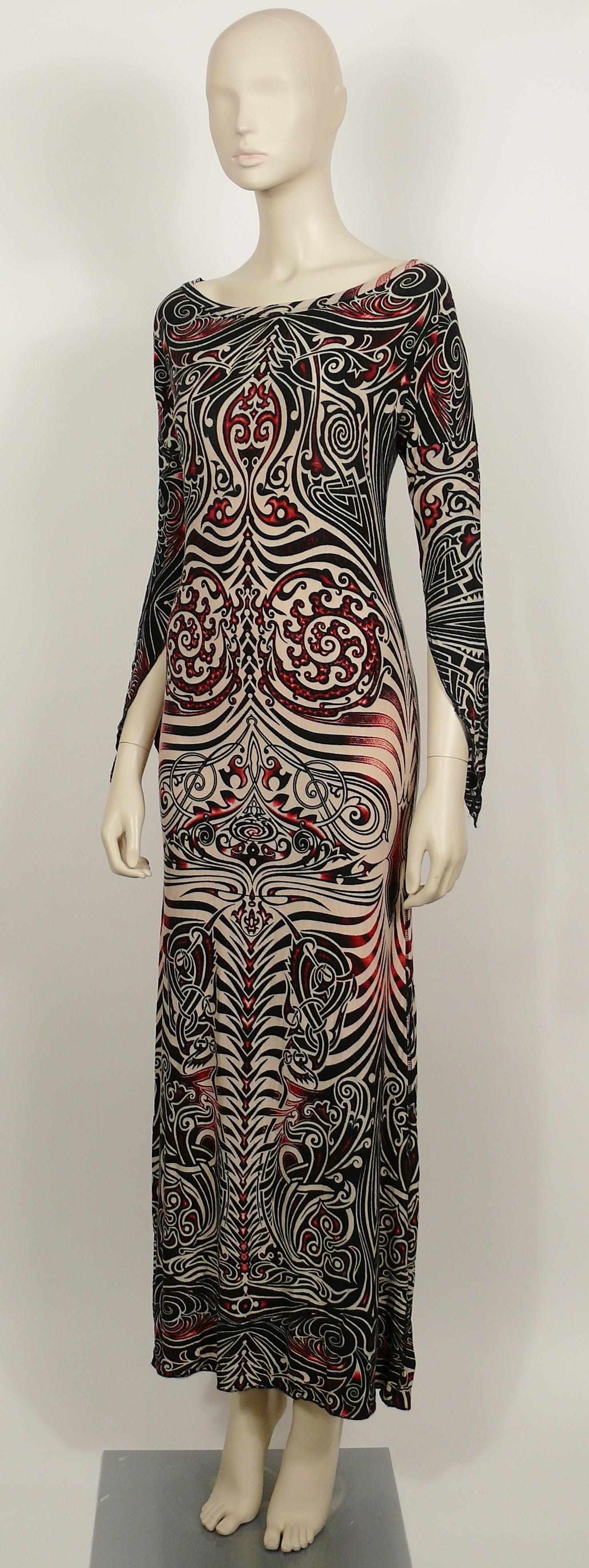 Jean Paul Gaultier Vintage Aboriginal Maori Tattoo Print Maxikleid mit Tattoo-Druck im Zustand „Gut“ im Angebot in Nice, FR