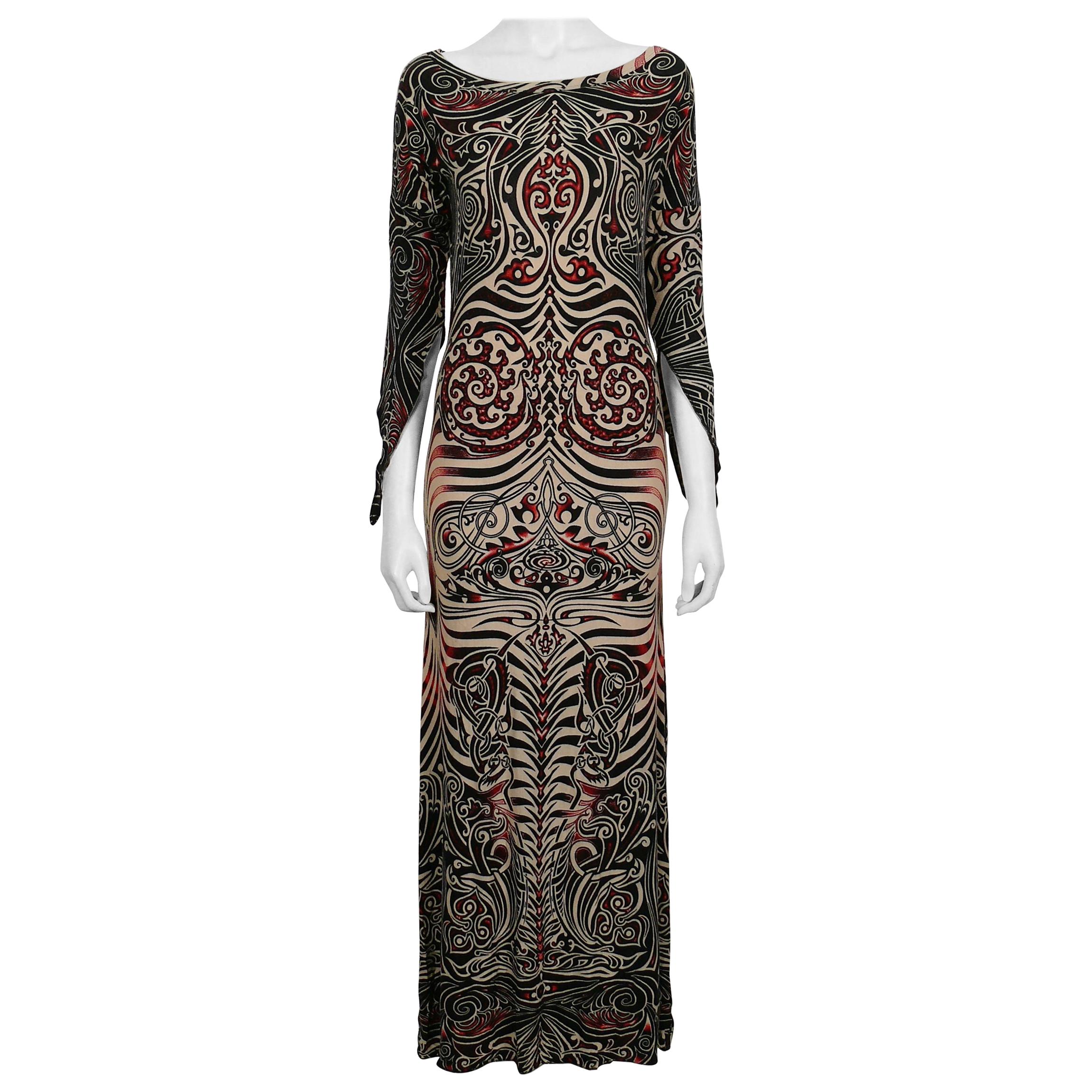 Jean Paul Gaultier Vintage Aboriginal Maori Tattoo Print Maxi Dress For Sale