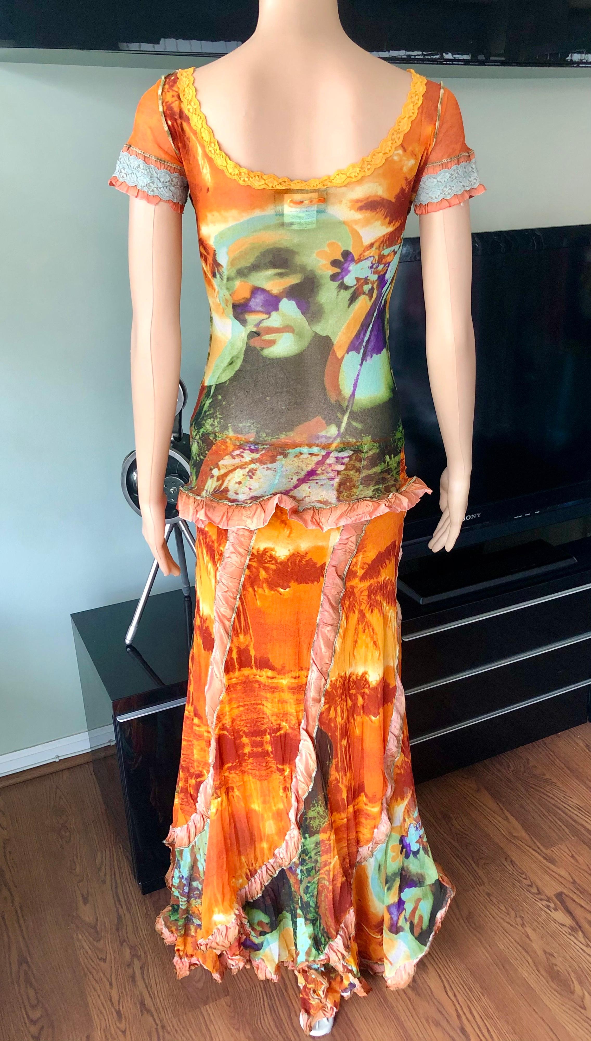 Jean Paul Gaultier S/S 2000 Abstract Psychedelic Top &Skirt Ensemble 2 Piece Set For Sale 2