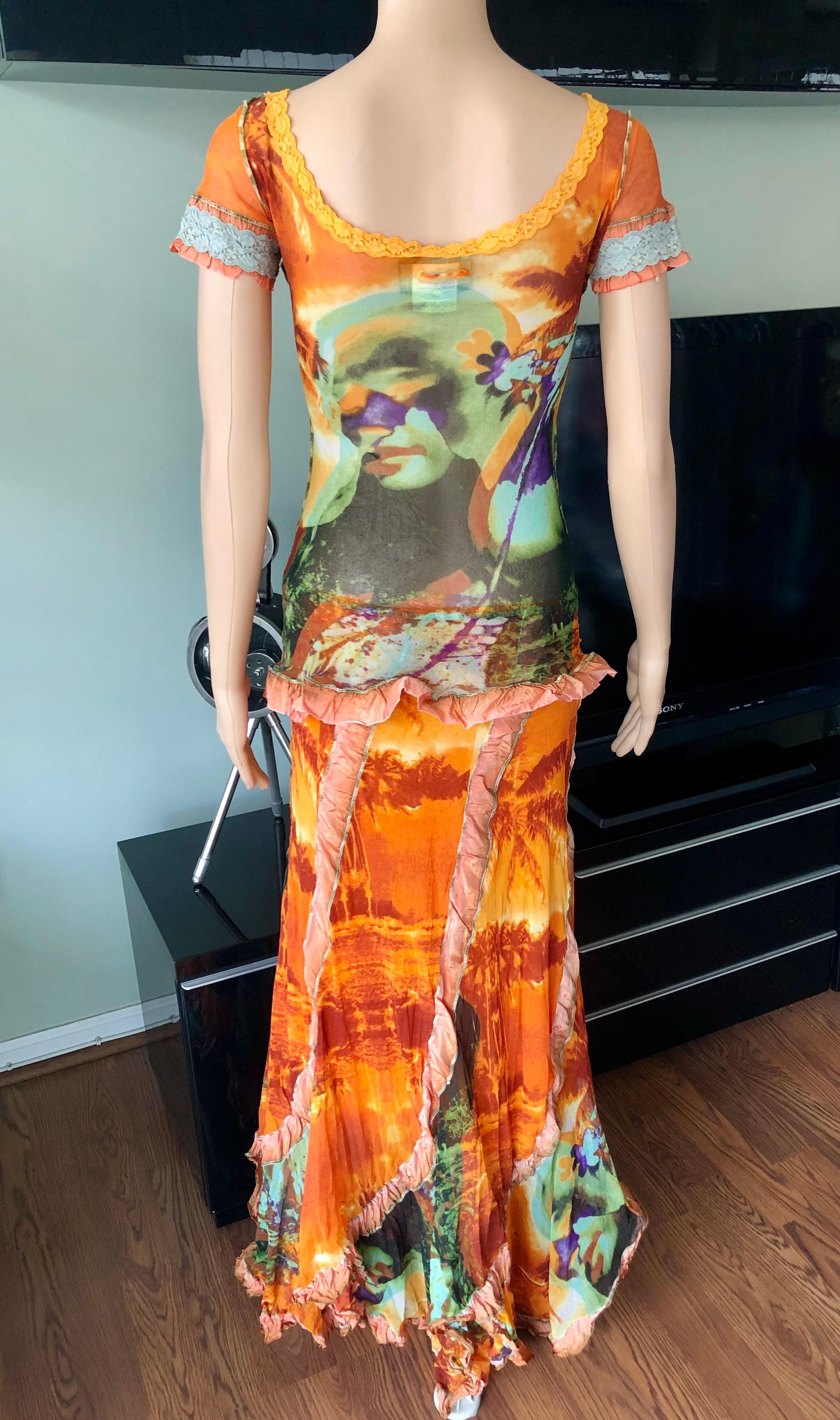 Conjunto de 2 piezas Jean Paul Gaultier S/S 2000 Top y falda psicodélicos abstractos en venta 6