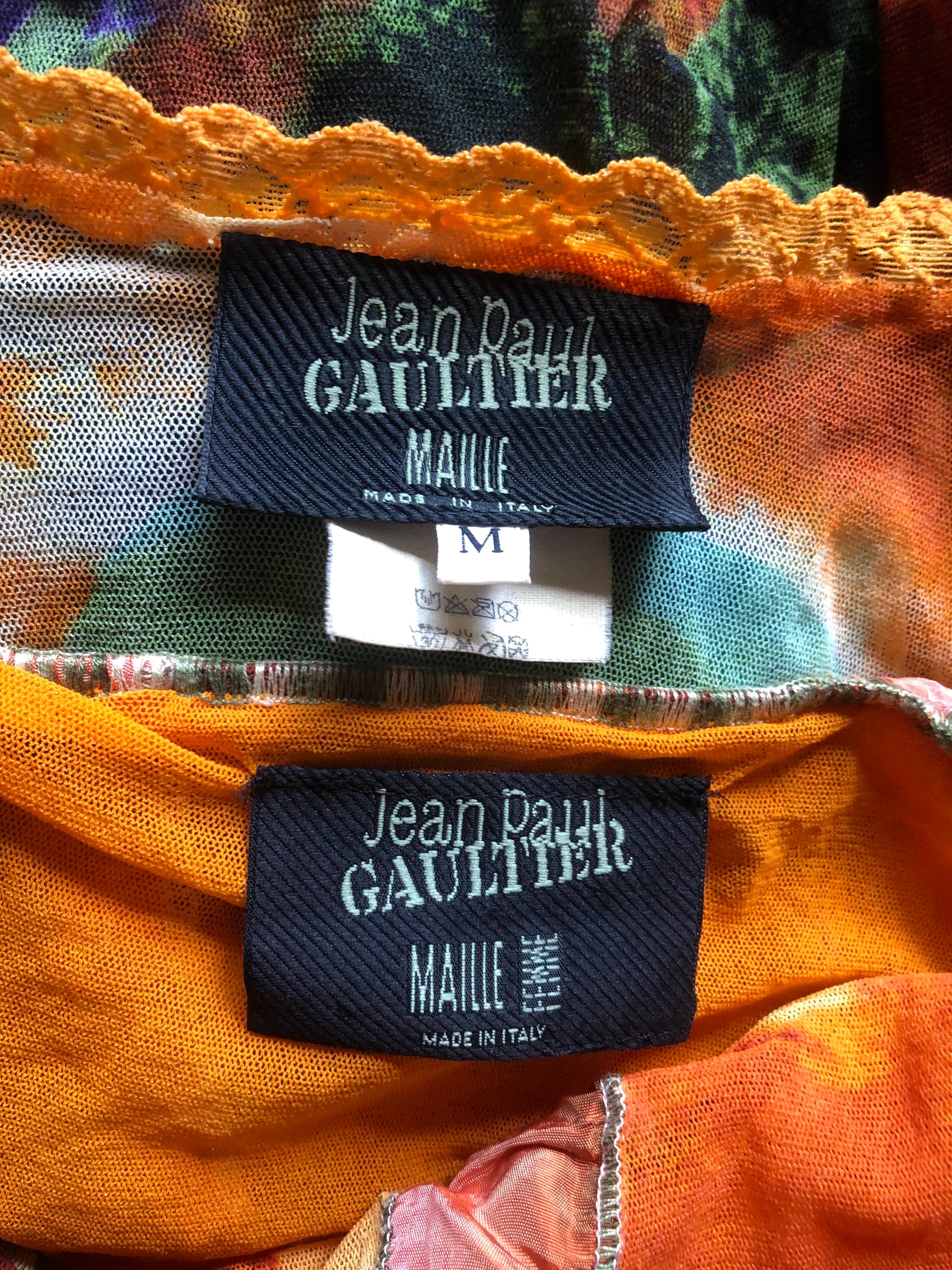 Conjunto de 2 piezas Jean Paul Gaultier S/S 2000 Top y falda psicodélicos abstractos en venta 7