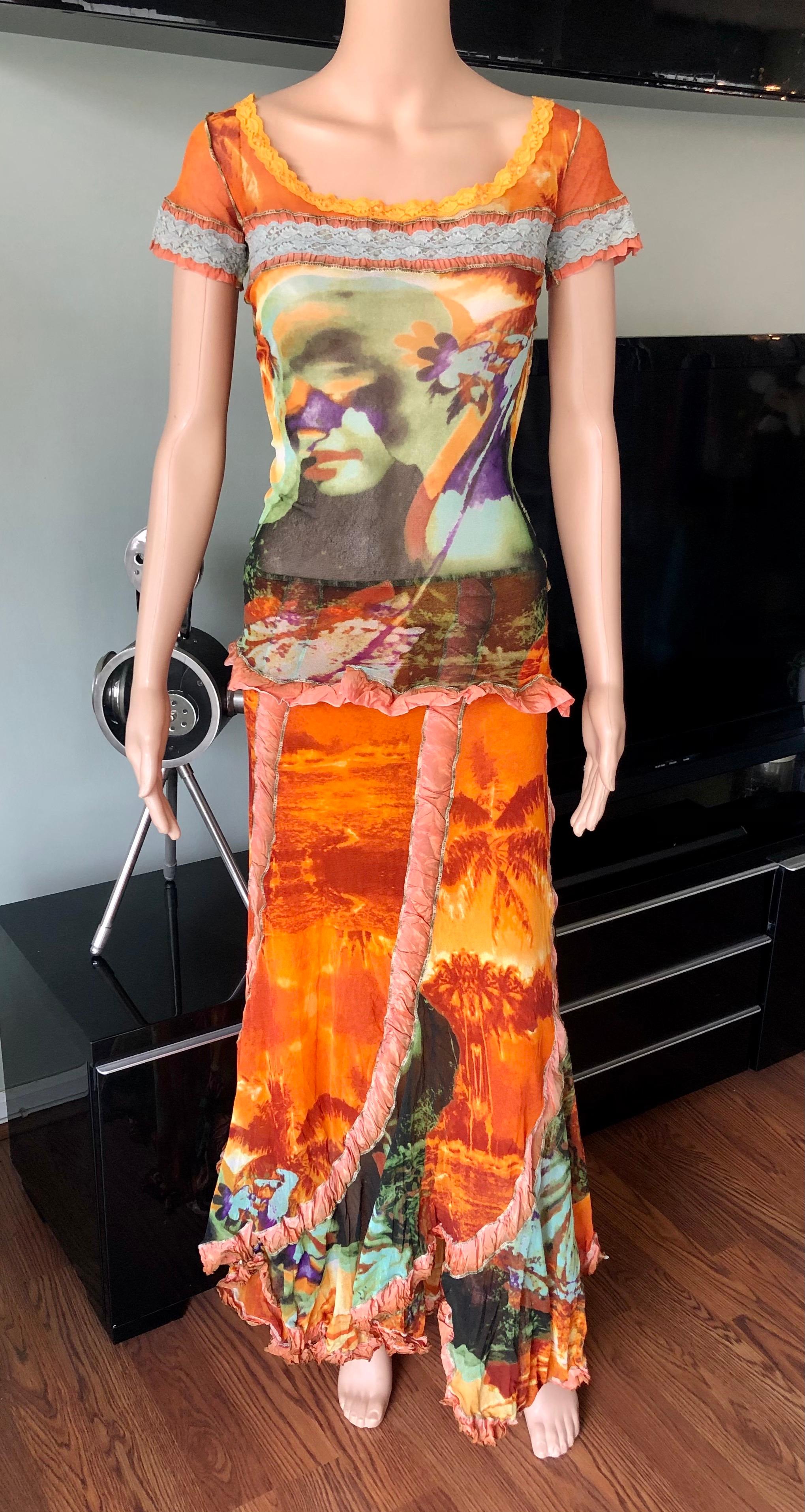 Jean Paul Gaultier S/S 2000 Abstract Psychedelic Top &Skirt Ensemble 2 Piece Set In Good Condition For Sale In Naples, FL