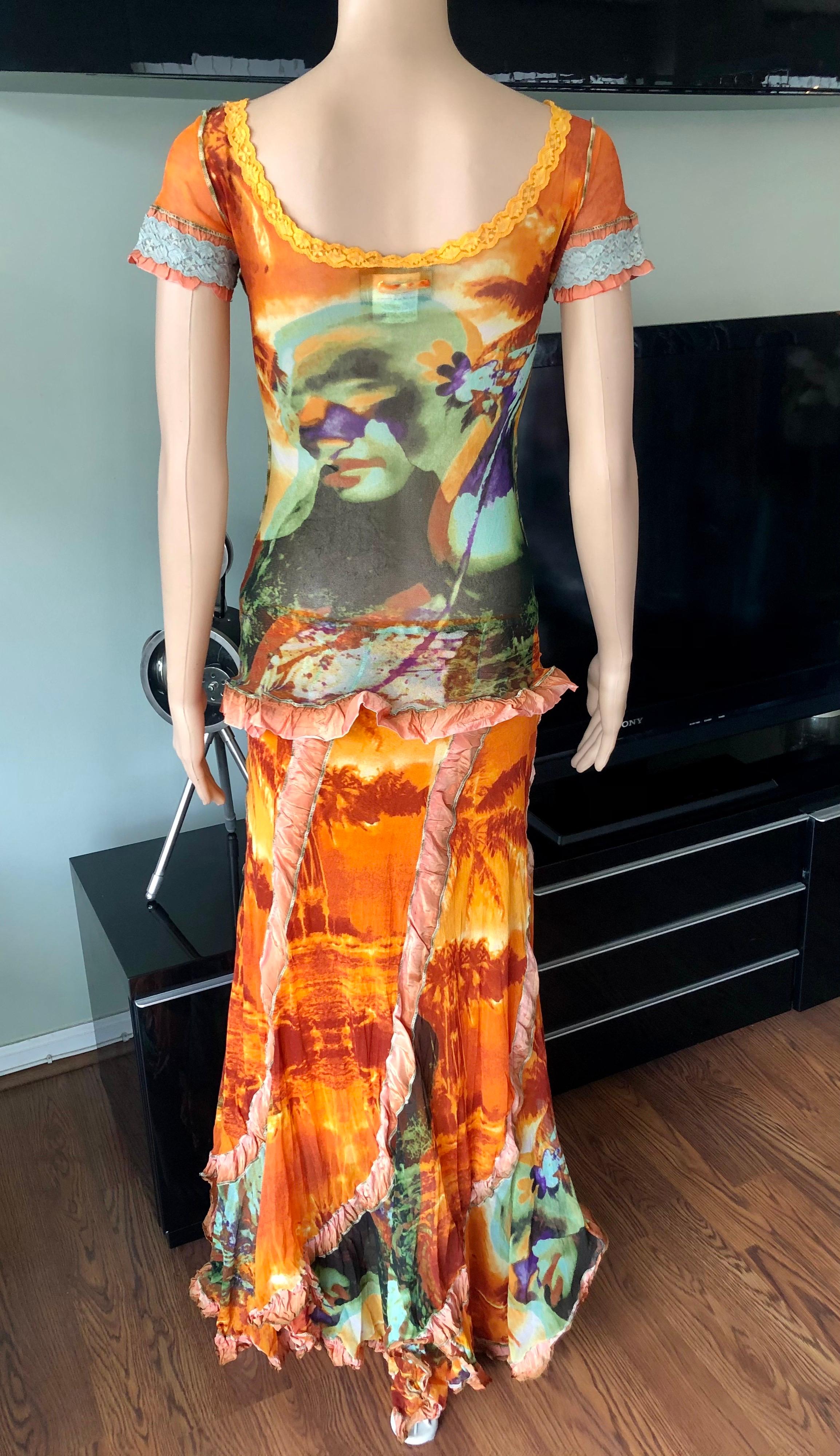 Women's or Men's Jean Paul Gaultier S/S 2000 Abstract Psychedelic Top &Skirt Ensemble 2 Piece Set For Sale