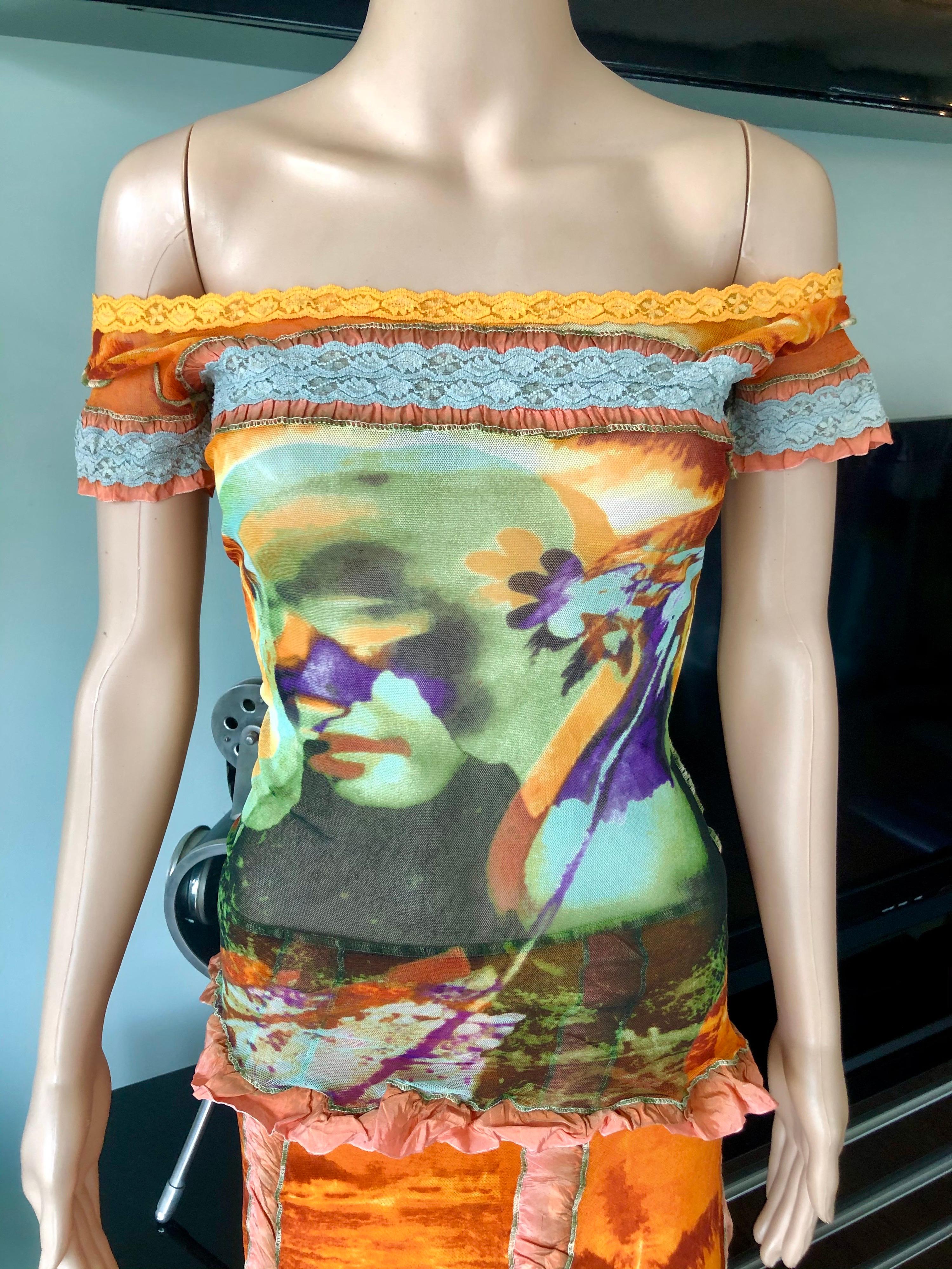 Jean Paul Gaultier S/S 2000 Abstract Psychedelic Top &Skirt Ensemble 2 Piece Set For Sale 1