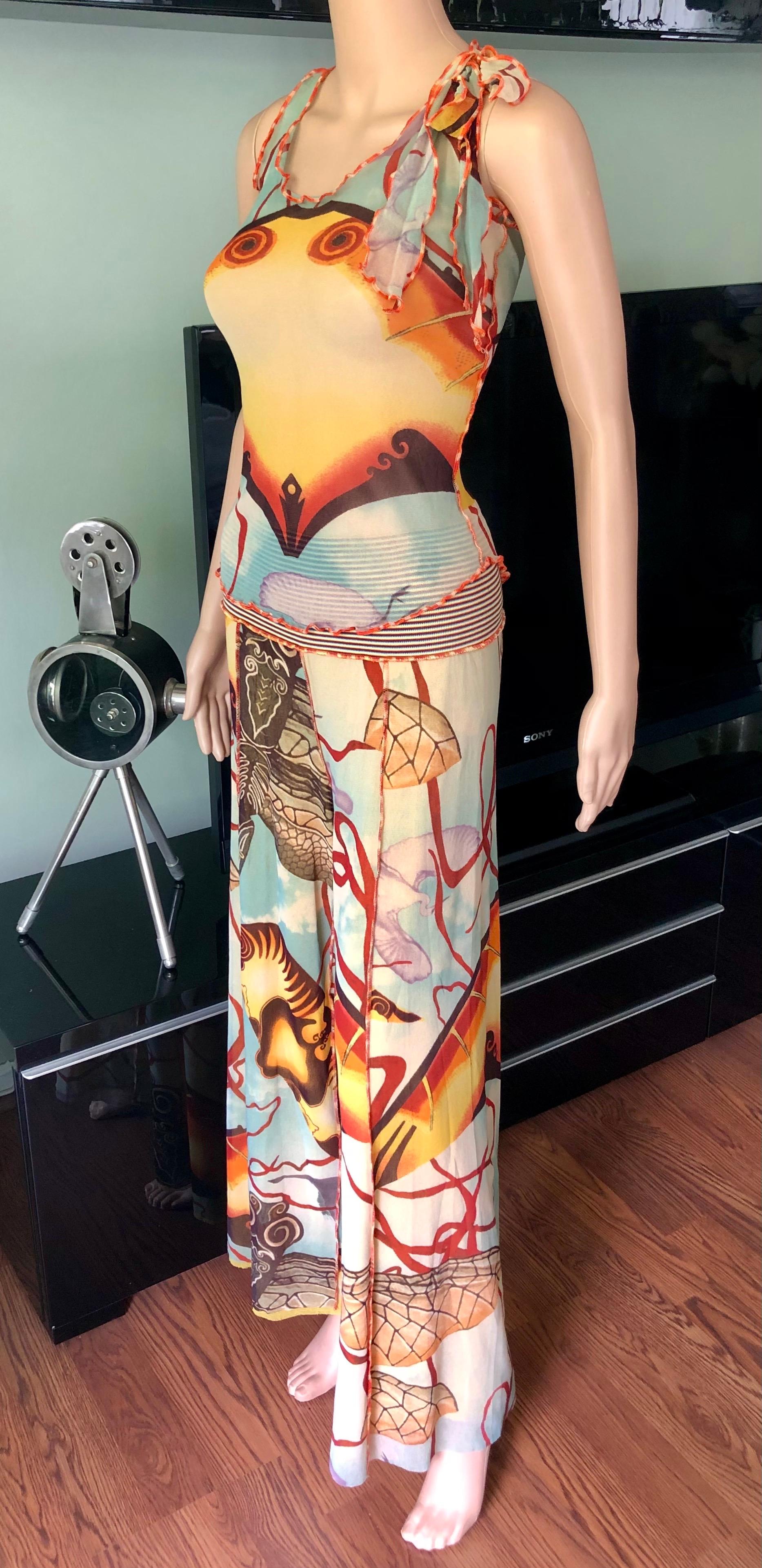 Jean Paul Gaultier S/S2005 Abstract Salvador Dali Print Top & Pants 2 Piece Set  In Good Condition For Sale In Naples, FL