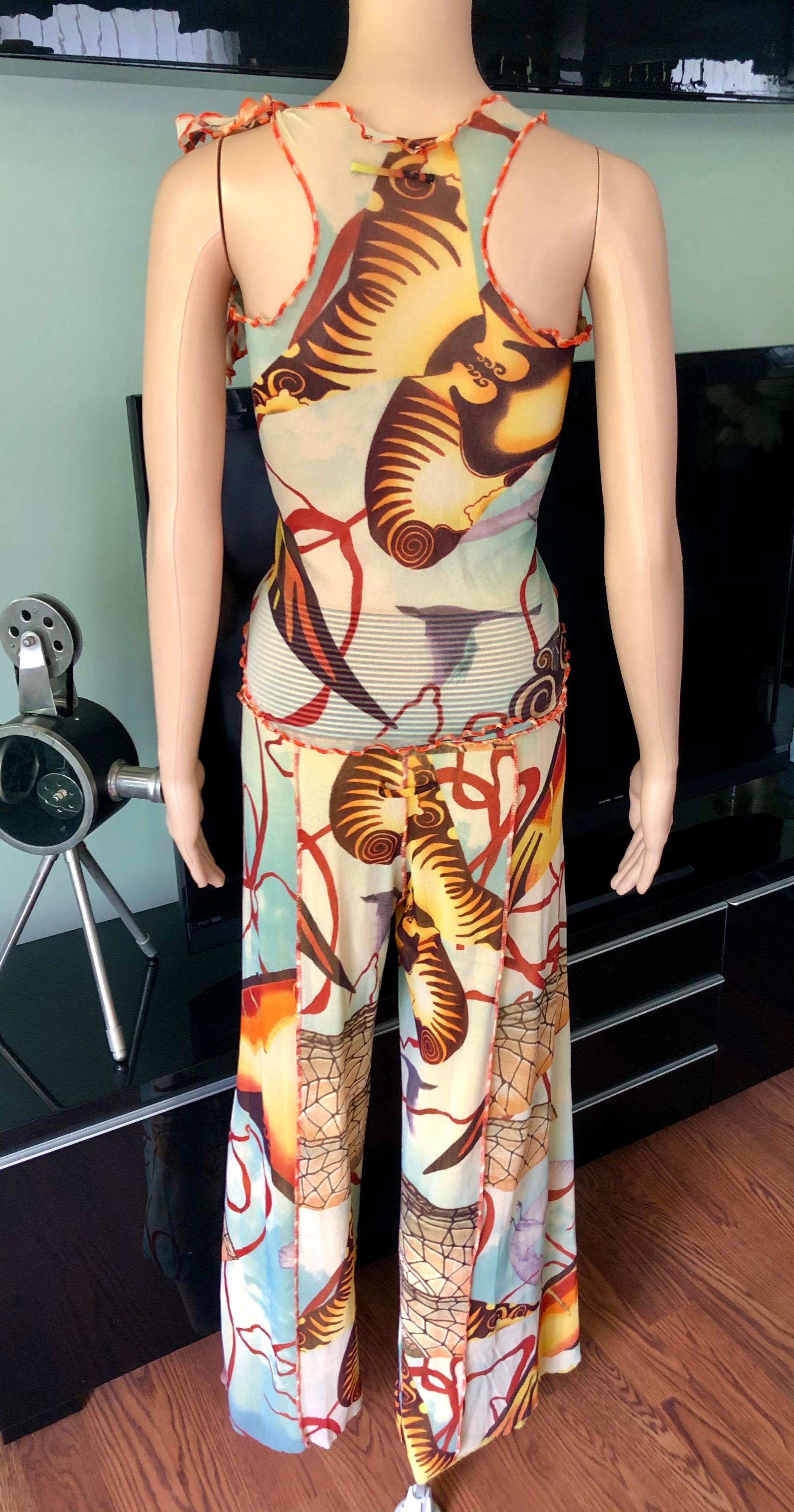 Women's Jean Paul Gaultier S/S2005 Abstract Salvador Dali Print Top & Pants 2 Piece Set  For Sale