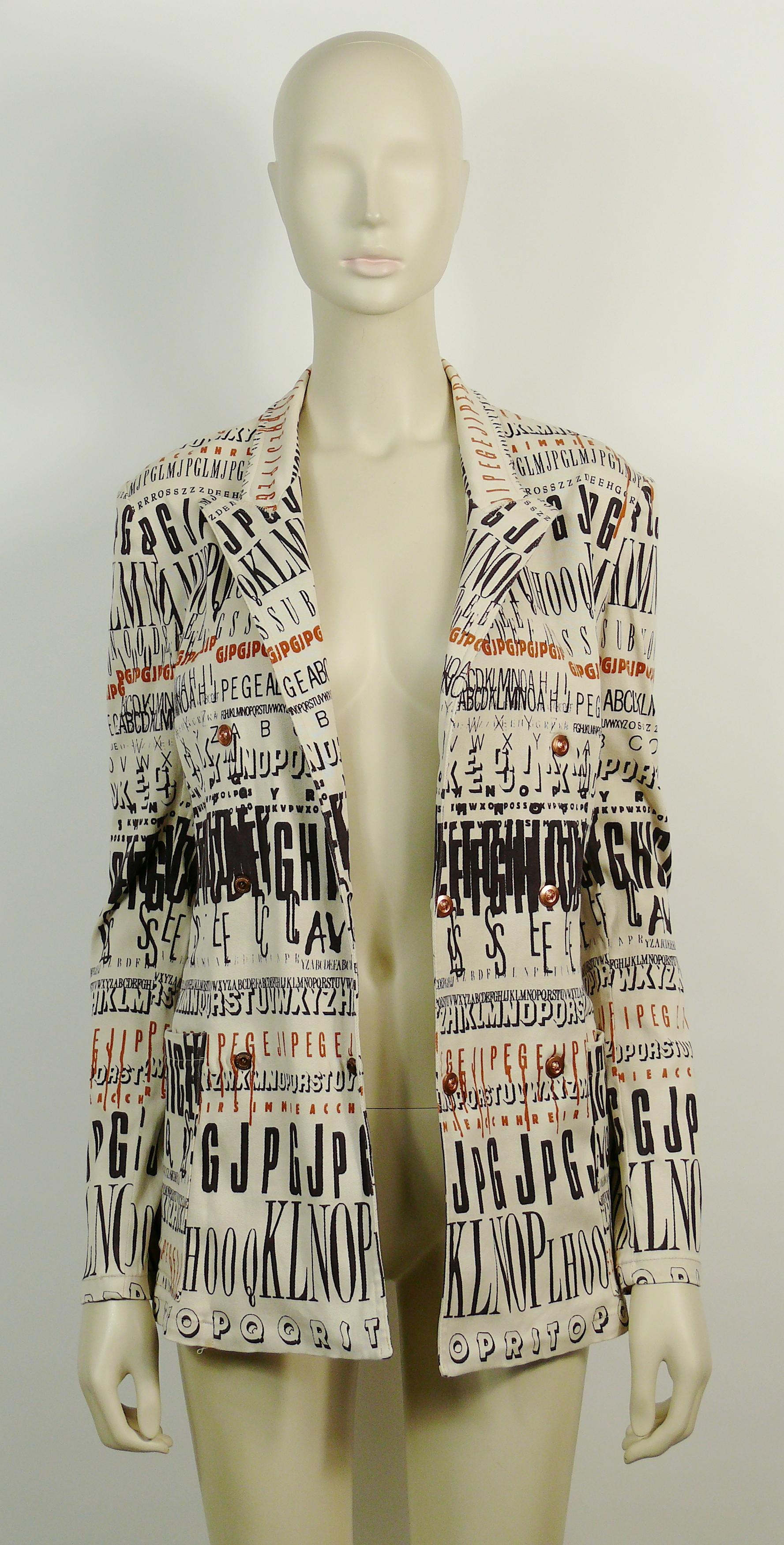 Brown Jean Paul Gaultier Vintage Alphabet Print Jacket Size S For Sale